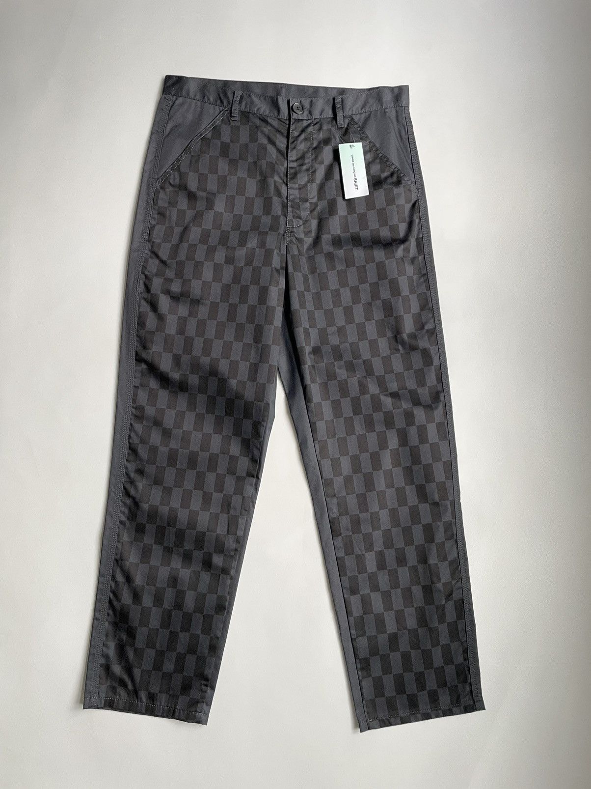image of Comme Des Garcons Checkerboard Front Utility Trousers in Black/Blue, Men's (Size 32)