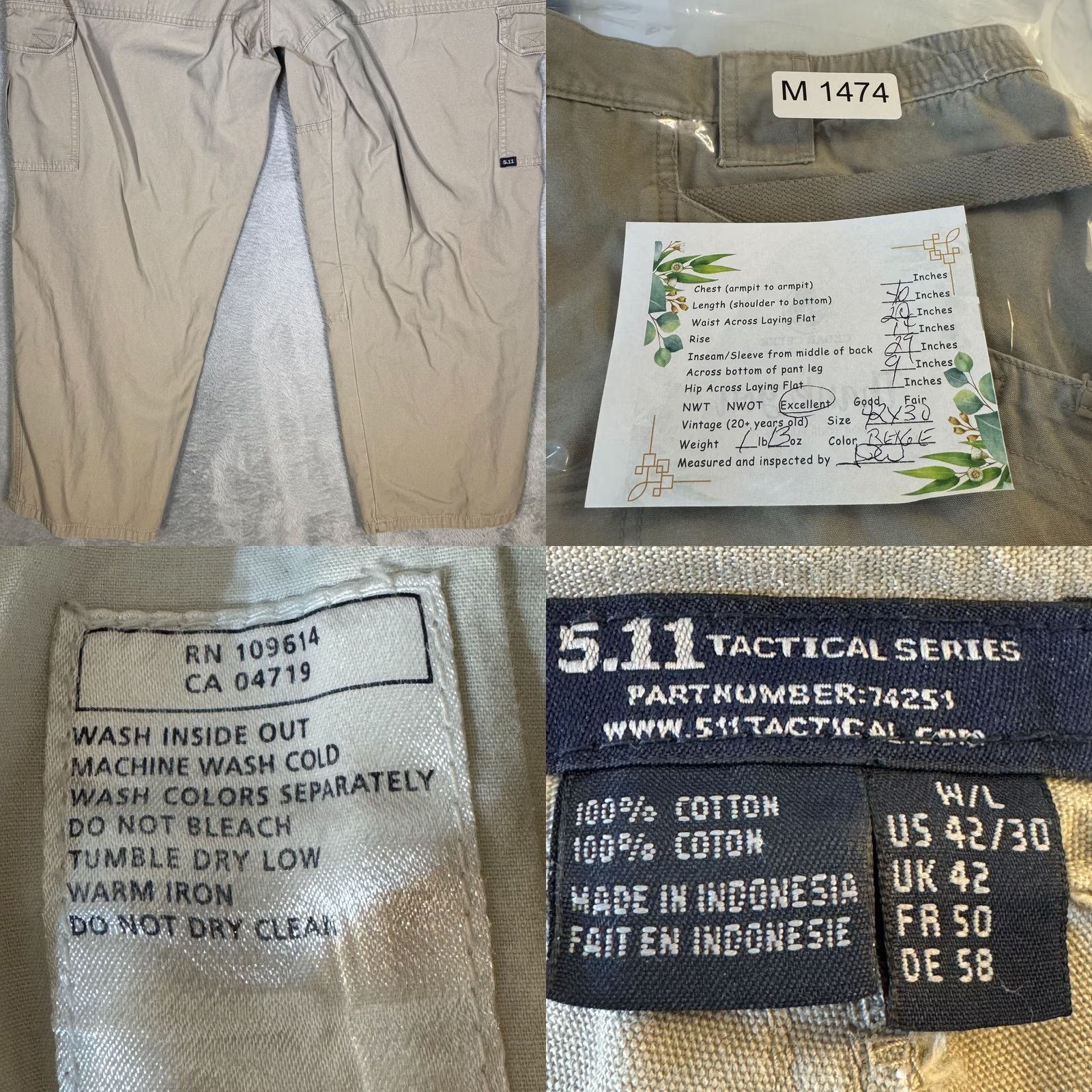 Vintage 5.11 Tactical Workwear Pants Men’s 42 x 30 Beige Cotton Cargo Pockets Cargo Pants Men's 42 Beige Size US 42 / EU 58 - 8 Thumbnail