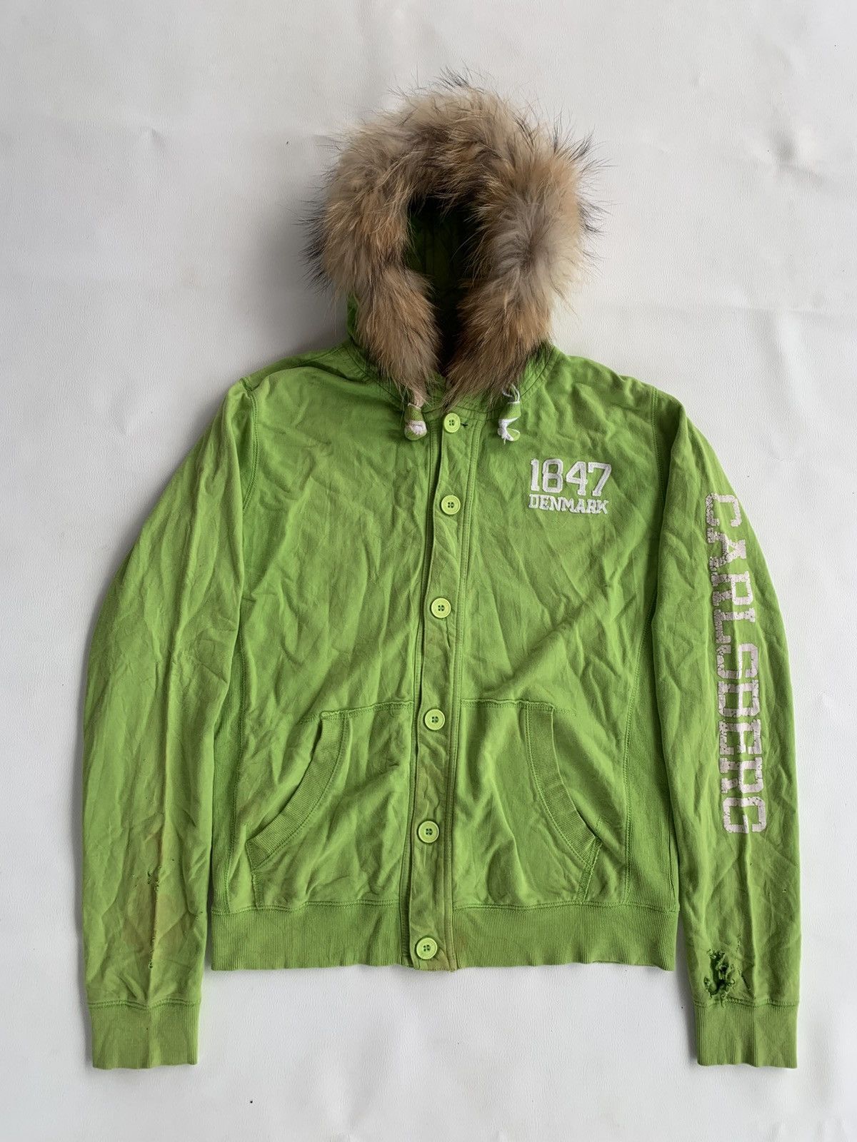 Vintage Crazy Vintage Carlsberg Disstressed Button Up Fur Hoodie Size US XL / EU 56 / 4 - 1 Thumbnail