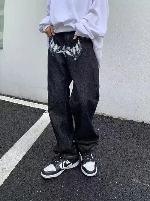 Japanese Brand × Jean Retro washed weird skull print straight jeans Size US 32 / EU 48 - 3 Thumbnail
