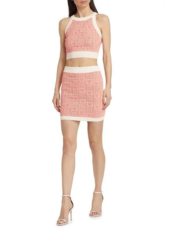 Balmain o1s1wg110725 Heart Point Knit Crop Cardigan in Light Pink Size S / US 4 / IT 40 - 2 Thumbnail