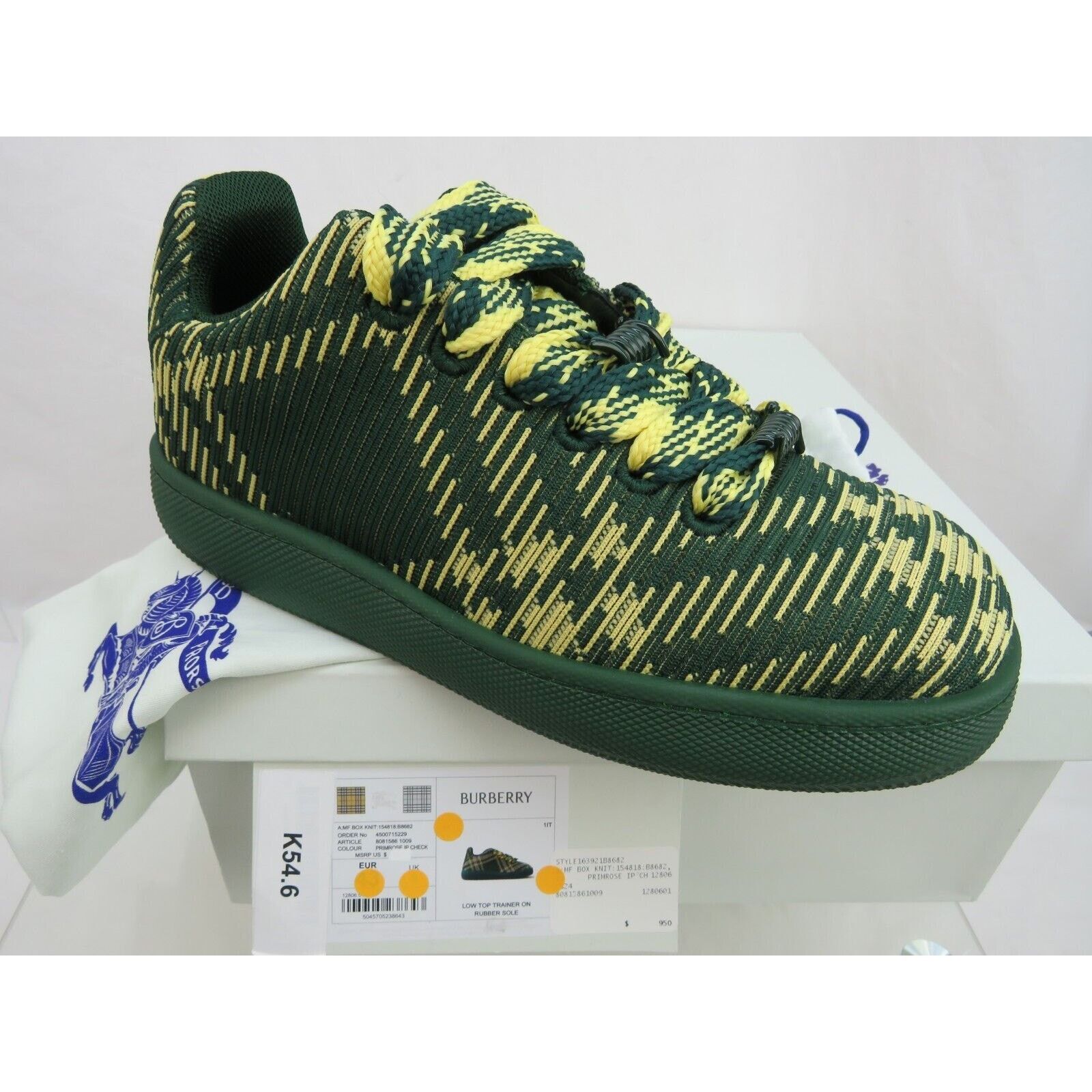 Burberry BURBERRY BOX GREEN CHECK CANVAS LOGO SNEAKERS 10.5 US 43.5 Size US 10.5 / EU 43-44 - 12 Thumbnail
