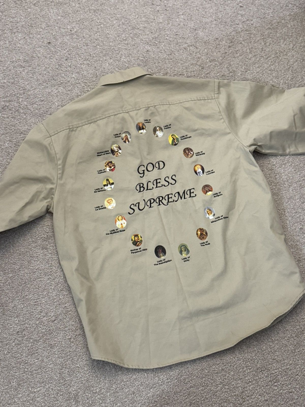 Supreme Supreme Our Lady God Bless Work Shirt (Beige) Size US M / EU 48-50 / 2 - 2 Thumbnail