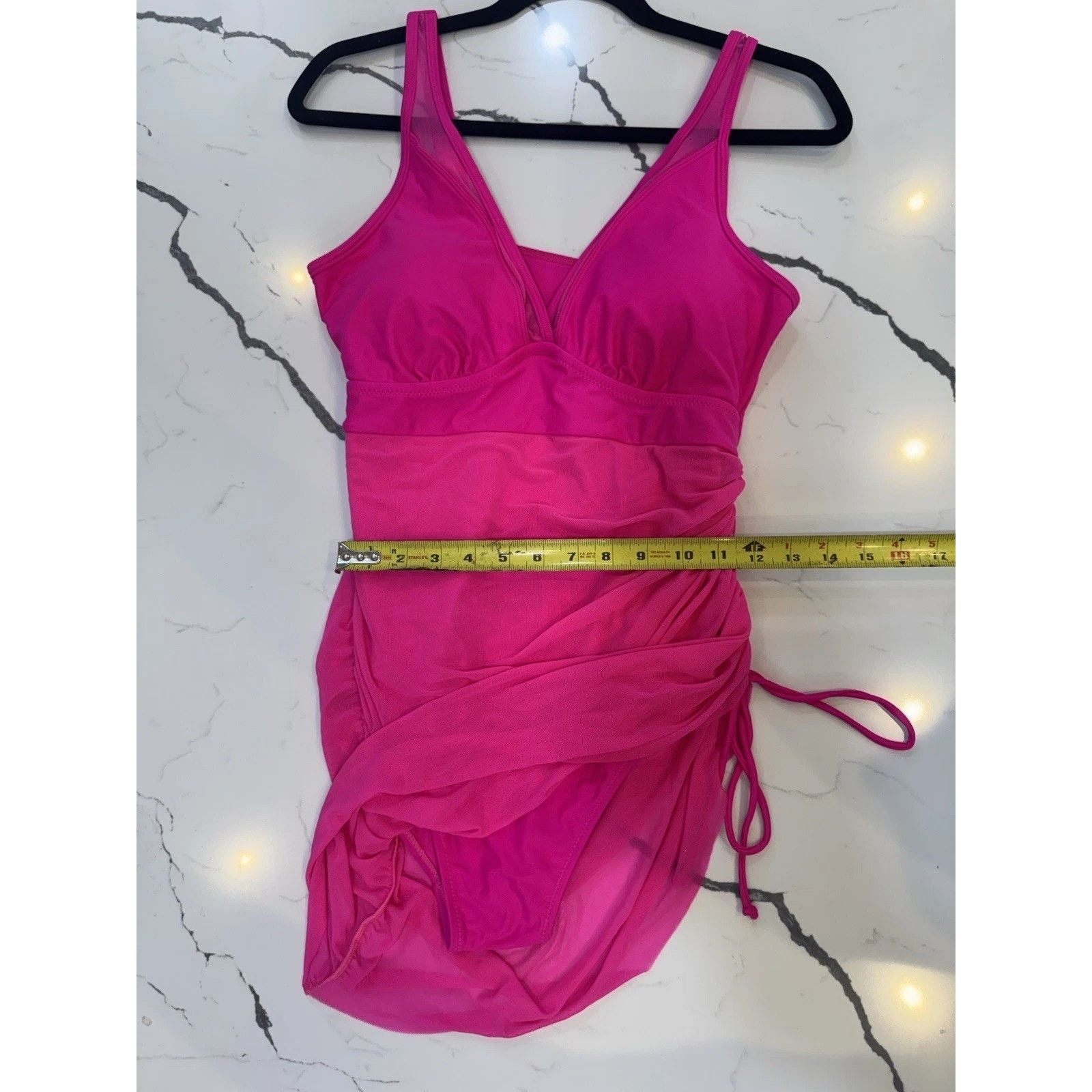 Other Hot Pink Ruched Swim Dress Tankini Swimsuit Mesh Cover Up Size XL / US 12-14 / IT 48-50 - 6 Thumbnail