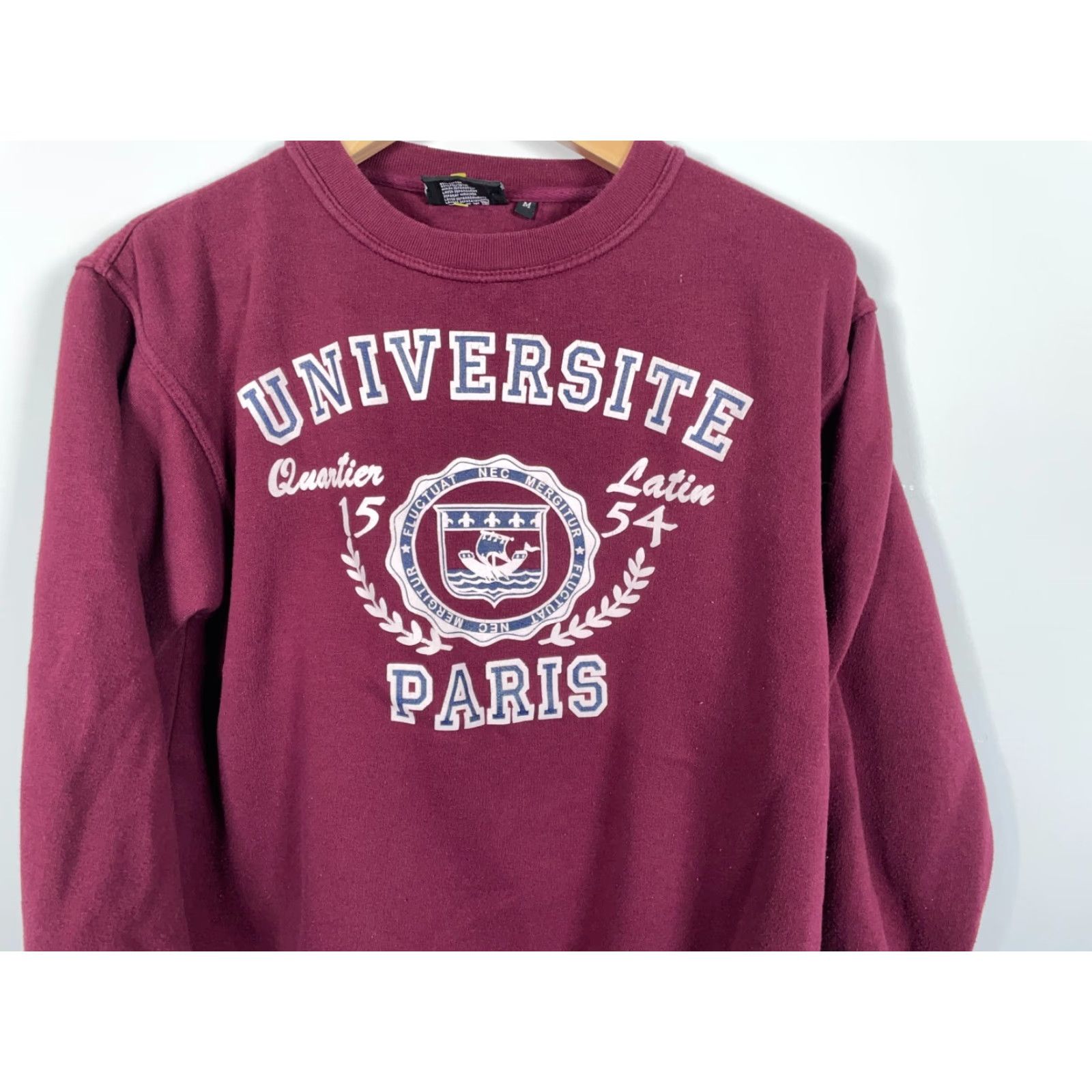 Vintage VINTAGE University Sweatshirt Crewneck Dark Red Graphic Paris 90s Adult Medium Men Size US M / EU 48-50 / 2 - 4 Thumbnail
