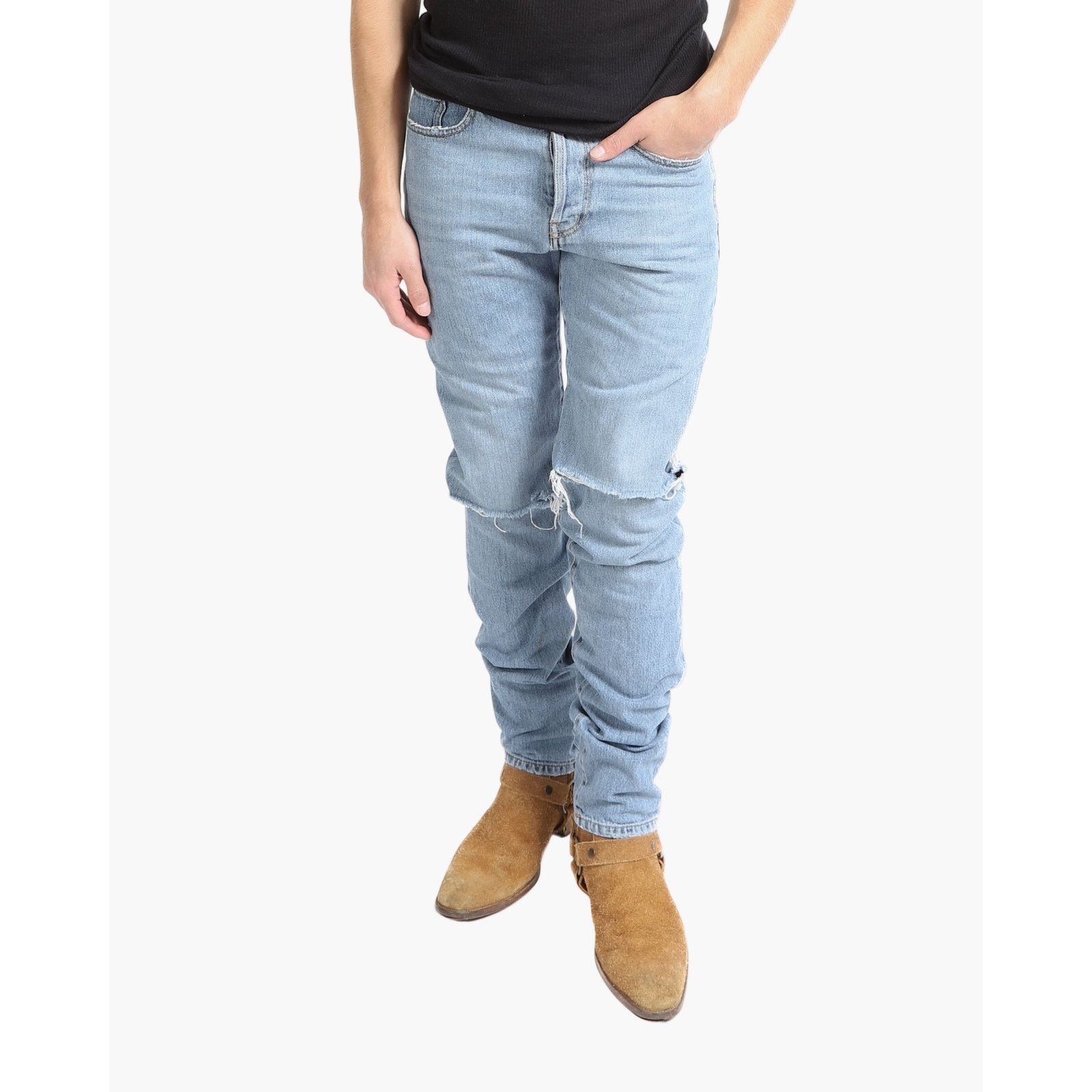 Saint Laurent Paris SS17 Slim Fit Knee-Slit Jeans in Washed Denim Size US 30 / EU 46 - 1 Thumbnail