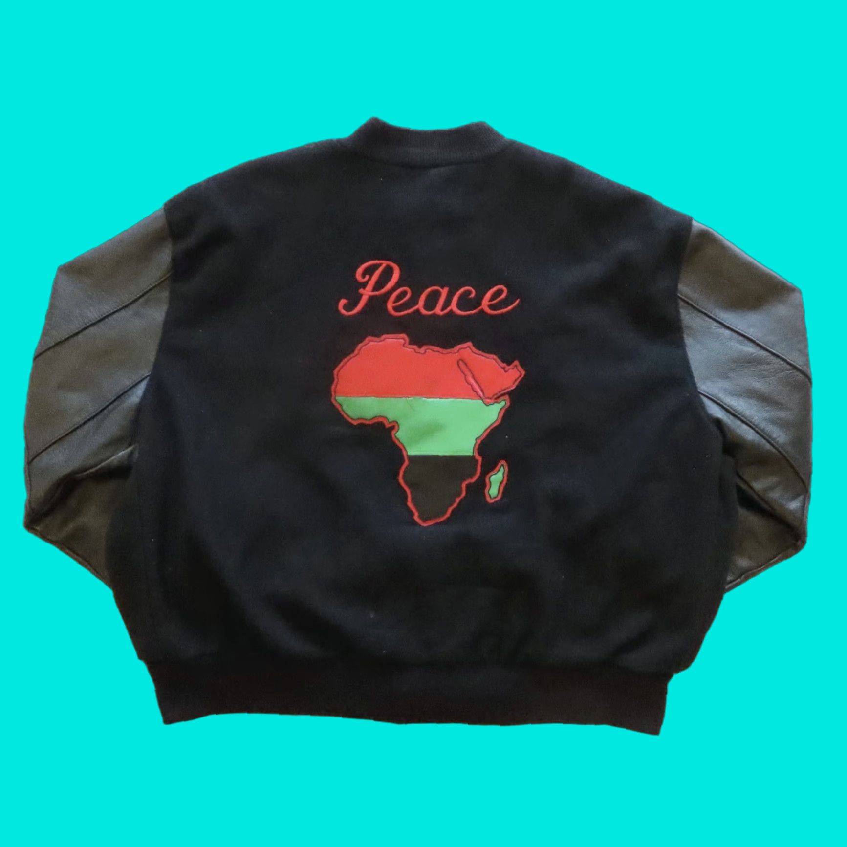 Vintage VINTAGE DeLong Pan-Africanism Peace Varsity Bomber Jacket Men's 3XL Black Leather Jacket Size US XXL / EU 58 / 5 - 1 Thumbnail