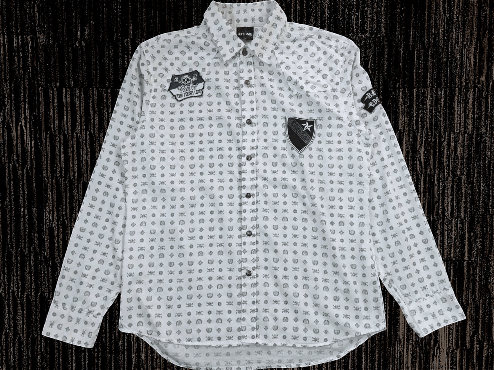 Japanese Brand Badboy full Skull print Y2K Poem Shirt Size US L / EU 52-54 / 3 - 8 Thumbnail