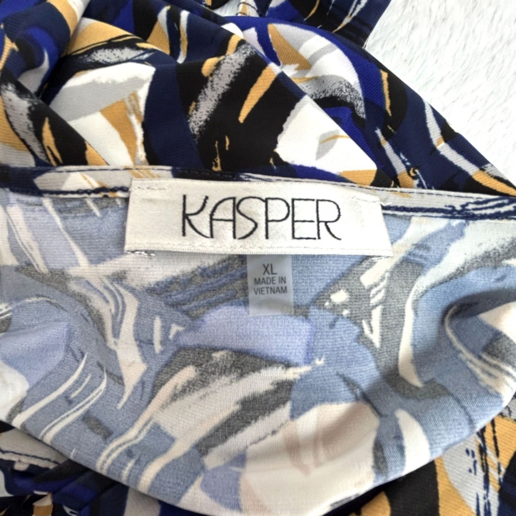 Kasper Kasper Blouse Abstract Printed Twist-Neck 3/4-Sleeve XL Blue Stretch Women’s Sh Size XL / US 12-14 / IT 48-50 - 3 Thumbnail