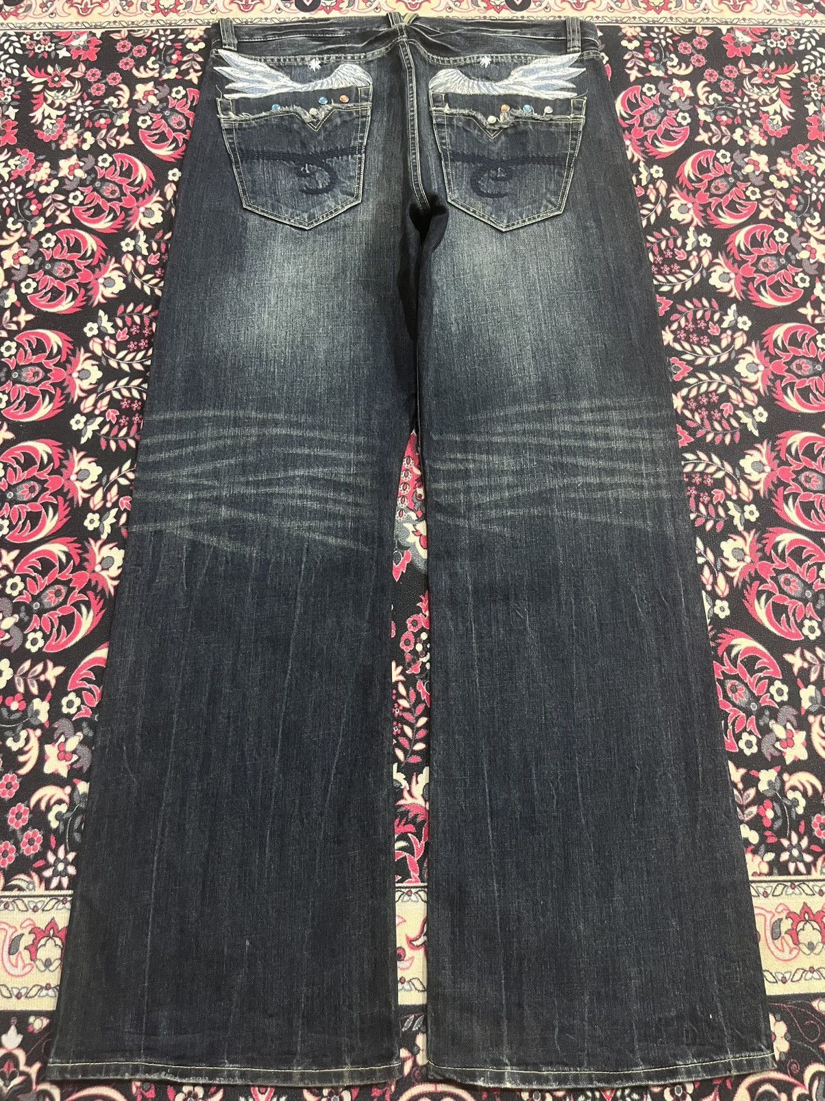 If Six Was Nine Vintage Japanese Agate Rhinestone Angelic Wing Flare Jeans Size US 36 / EU 52 - 1 Thumbnail