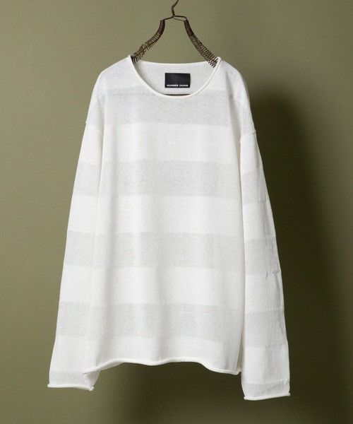 image of Number N Ine Number Nine See Through Striped Knit Sweater in White, Men's (Size XL)