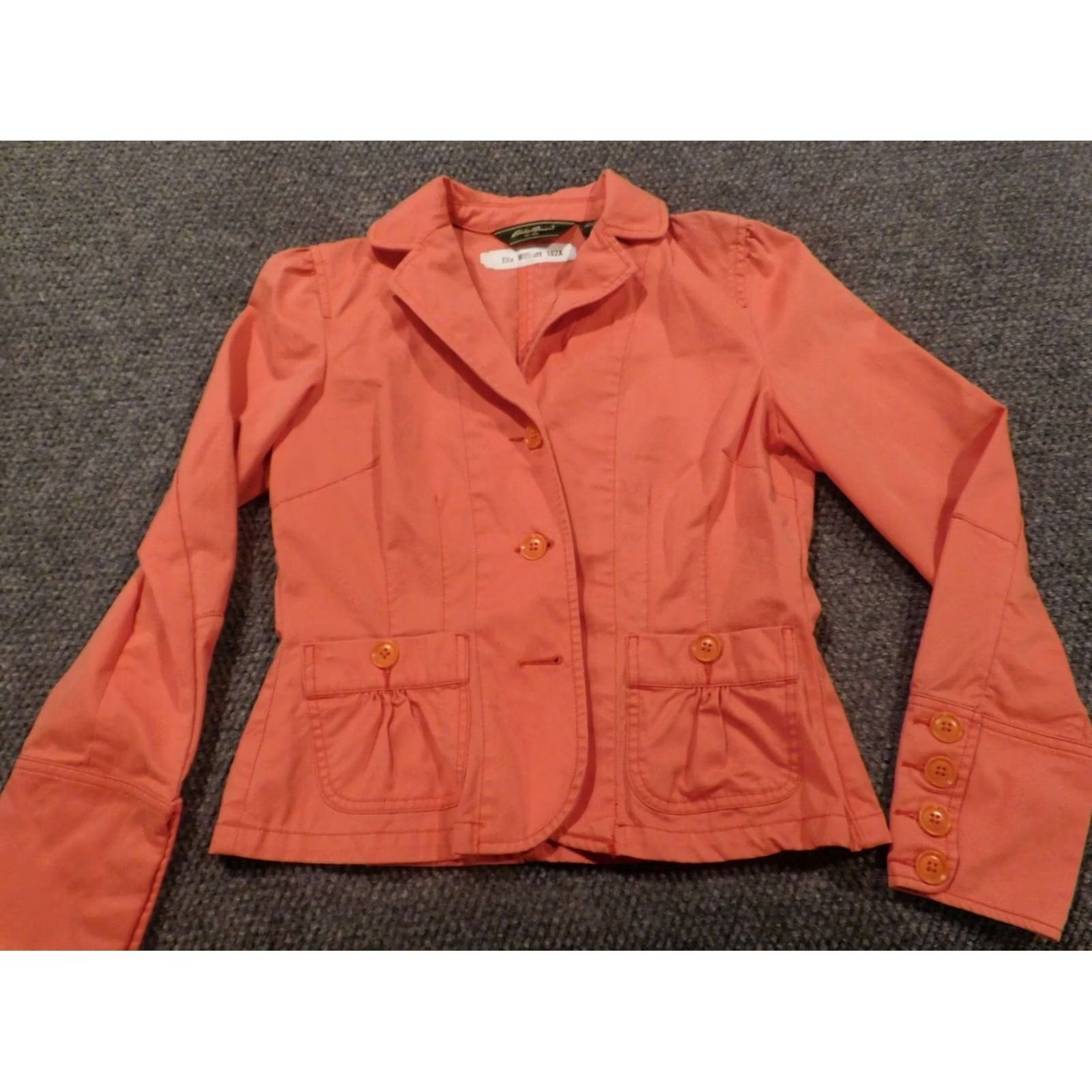 Eddie Bauer Eddie Bauer Womens Jacket Orange 4 Button Cotton Embroidered Peanuts Collar Mid-Length Casual Fall Spring Women Low Pockets Size S / US 4 / IT 40 - 2 Thumbnail
