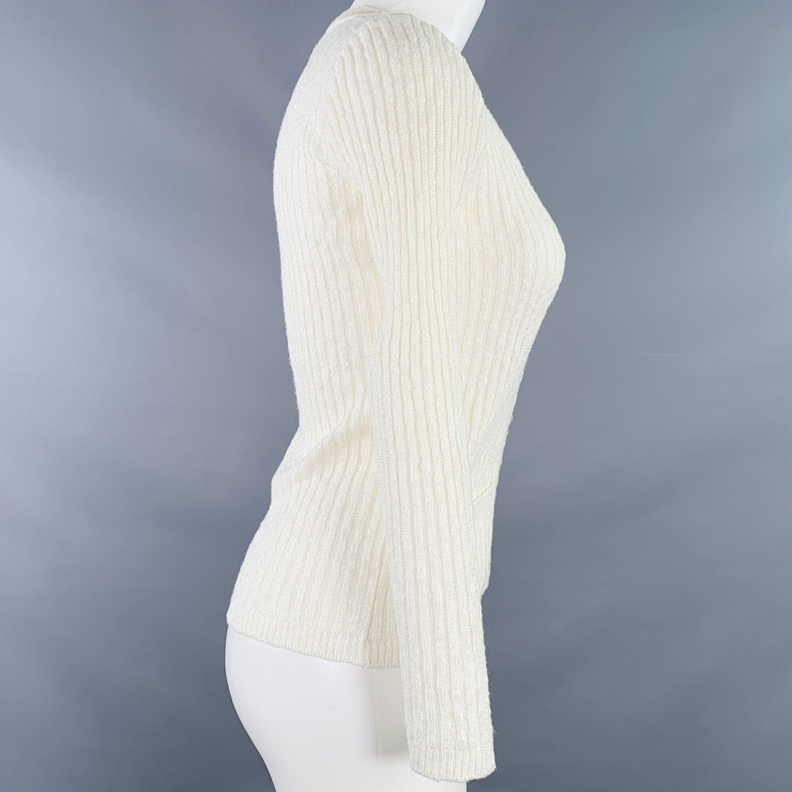 Courreges COURREGES 0 Cream Acrylic Cotton Rib Knit V-Neck Cardigan Size XS / US 0-2 / IT 36-38 - 3 Thumbnail