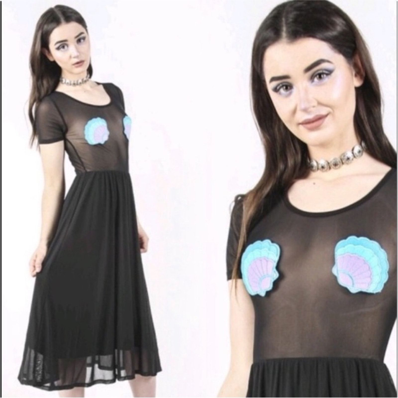 Iron Fist NEW! Iron Fist Mermaid For Life Sheer Black Midi Dress L Size L / US 10 / IT 46 - 4 Thumbnail