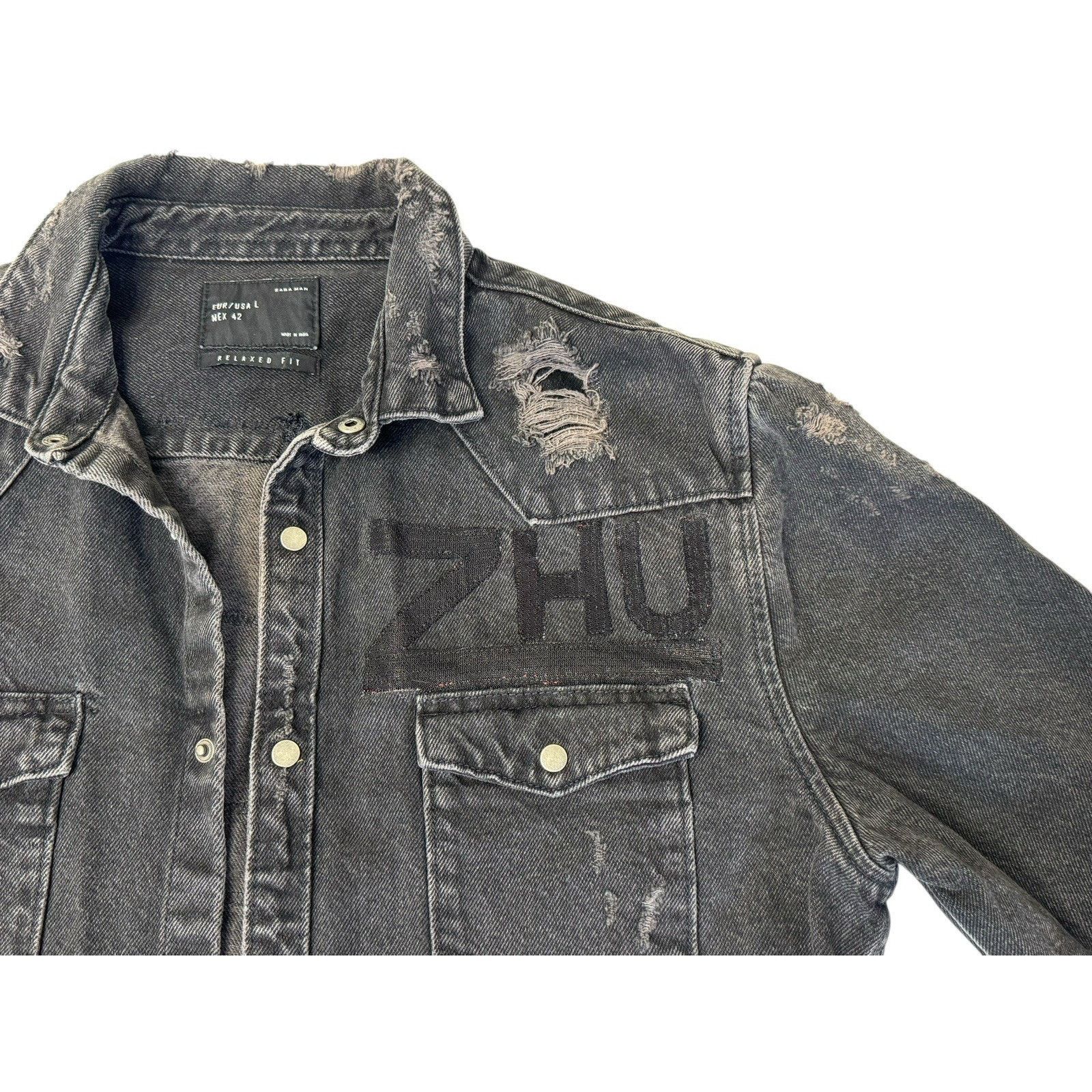 Zara Steven ZHU Deep House Electronic Music Upcycled Denim Jacket Size L / US 10 / IT 46 - 9 Thumbnail