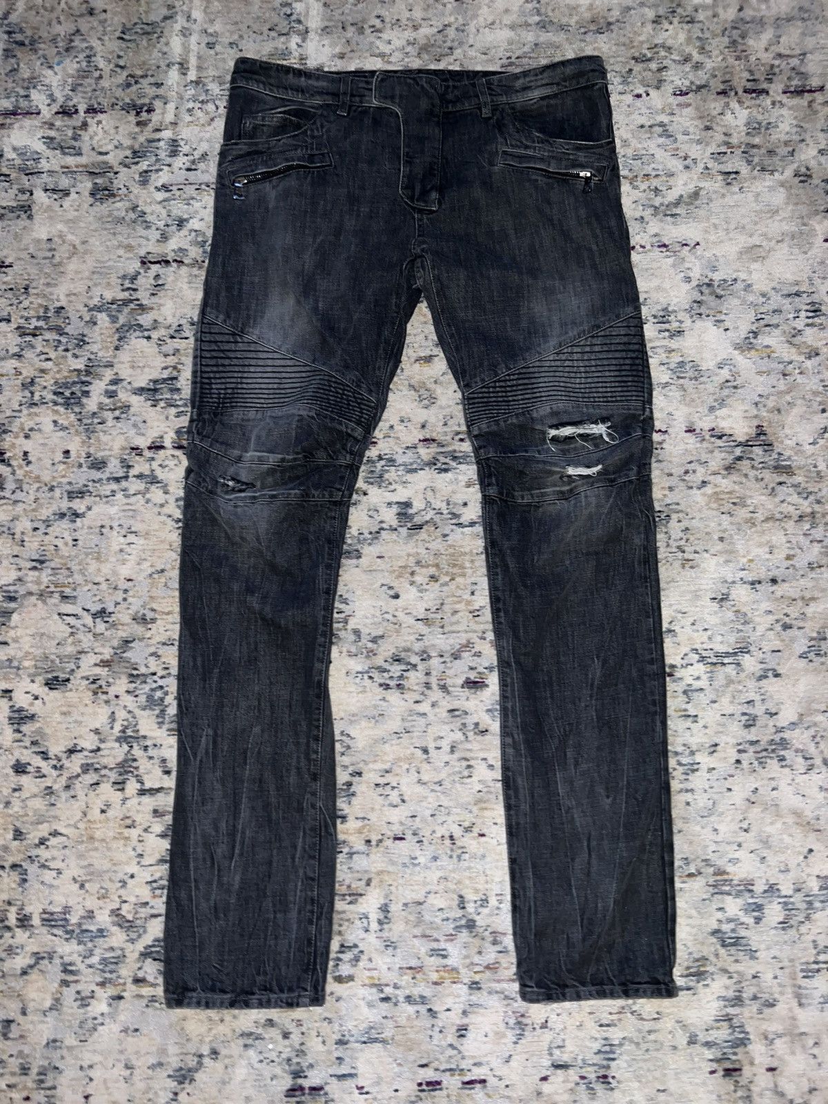 image of Black Distressed Balmain Biker Jeans Size 36, Men's