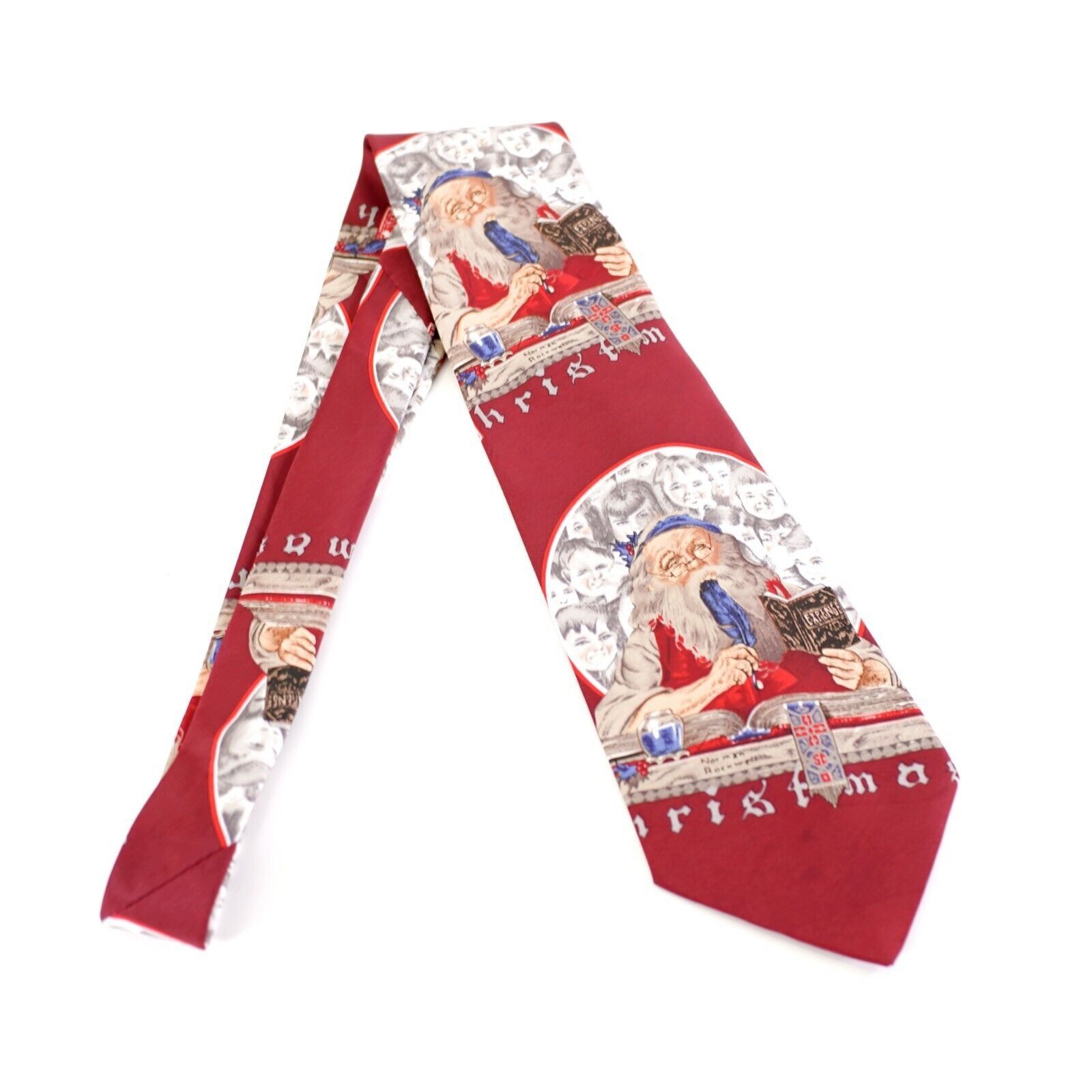 Vintage Norman Rockwell Red Christmas Santa Polyester Tie "The Satur Size ONE SIZE - 8 Thumbnail