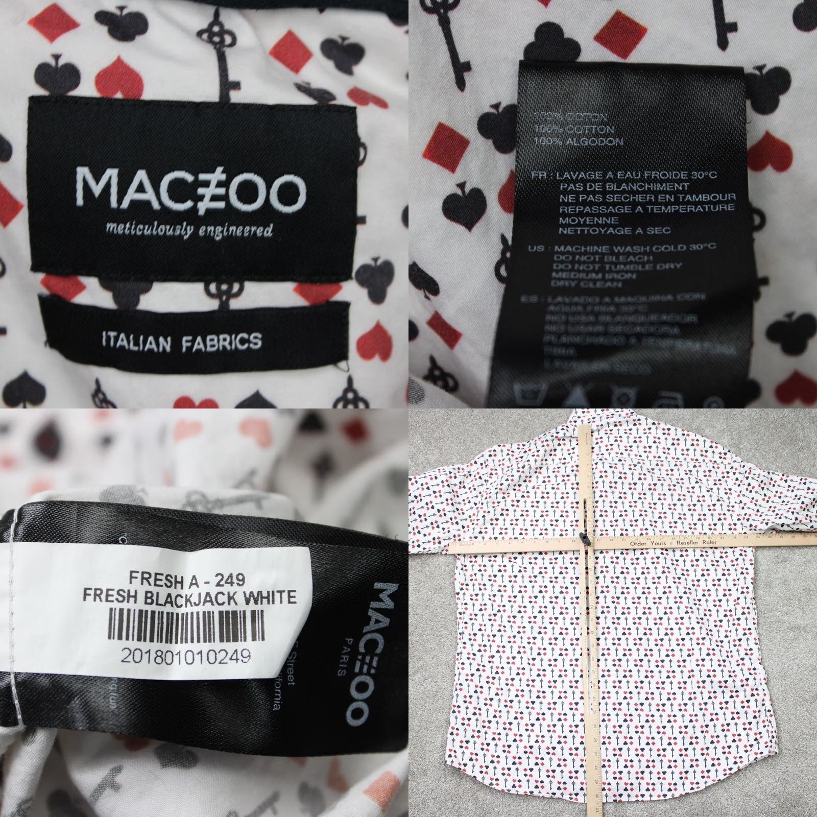 Maceoo Maceoo Shirt Mens 7/3XL White Red Black All Over Print S/S Button-Up Size US XXL / EU 58 / 5 - 8 Thumbnail