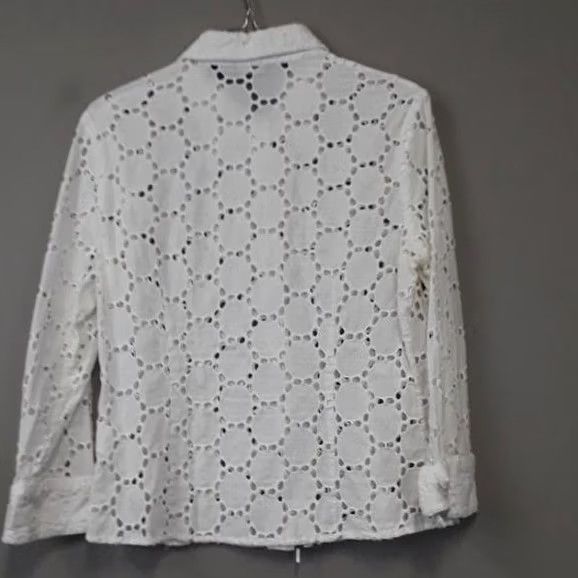 Vintage Samuel Dong Jacket Medium White Eyelet Zipper Front Wearable Art Classic Womens Size M / US 6-8 / IT 42-44 - 5 Thumbnail