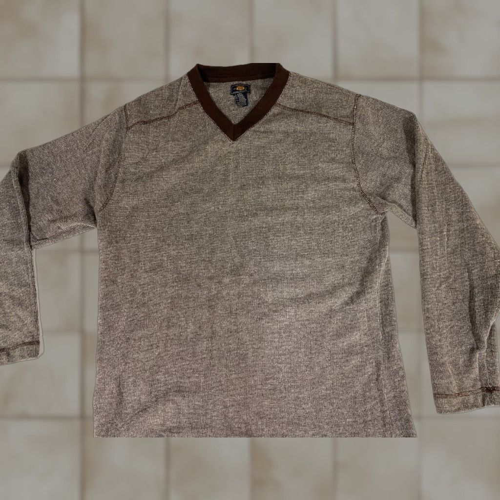 Route 66 Route 66 Mens Sweater Large Brown Pullover V-Neck Long Sleeve Knit Cotton Blend Chunky-Knit Croche Size US L / EU 52-54 / 3 - 1 Thumbnail