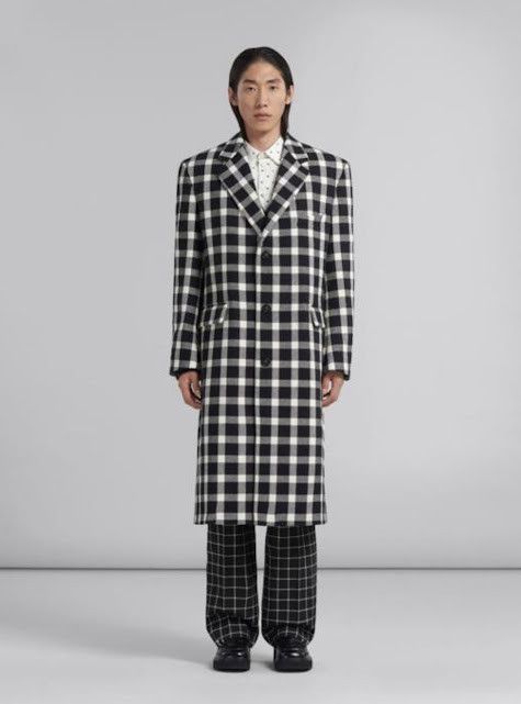 o1w1db10824 Checked Wool Coat in Black White