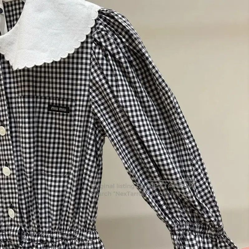 Miu Miu Miu Miu Black Cotton Checkered Dress . Size S / US 4 / IT 40 - 7 Thumbnail