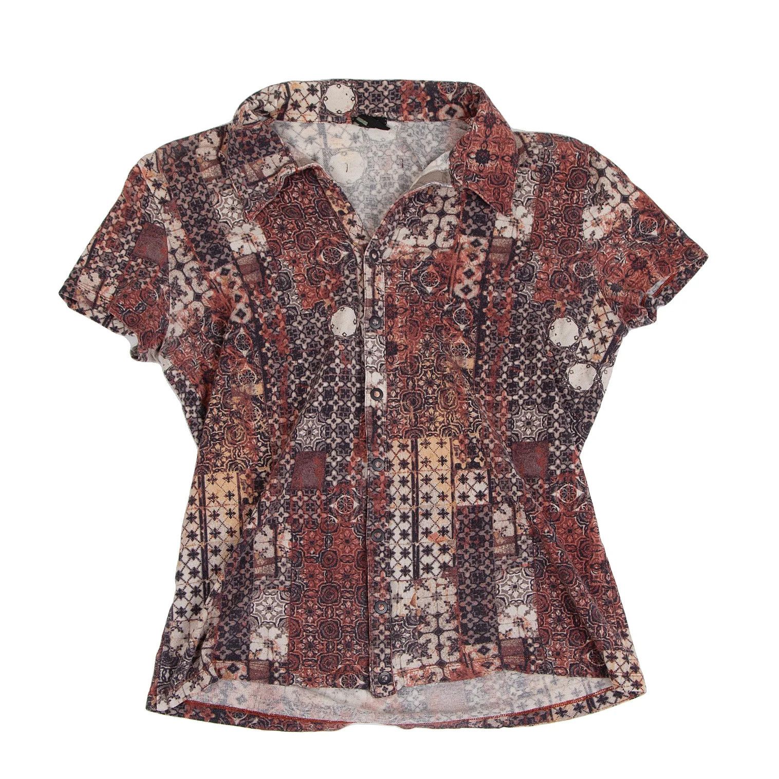 Jean Paul Gaultier Cotton Patterned Snap Button Polo Shirt in Brown Size US M / EU 48-50 / 2 - 1 Thumbnail