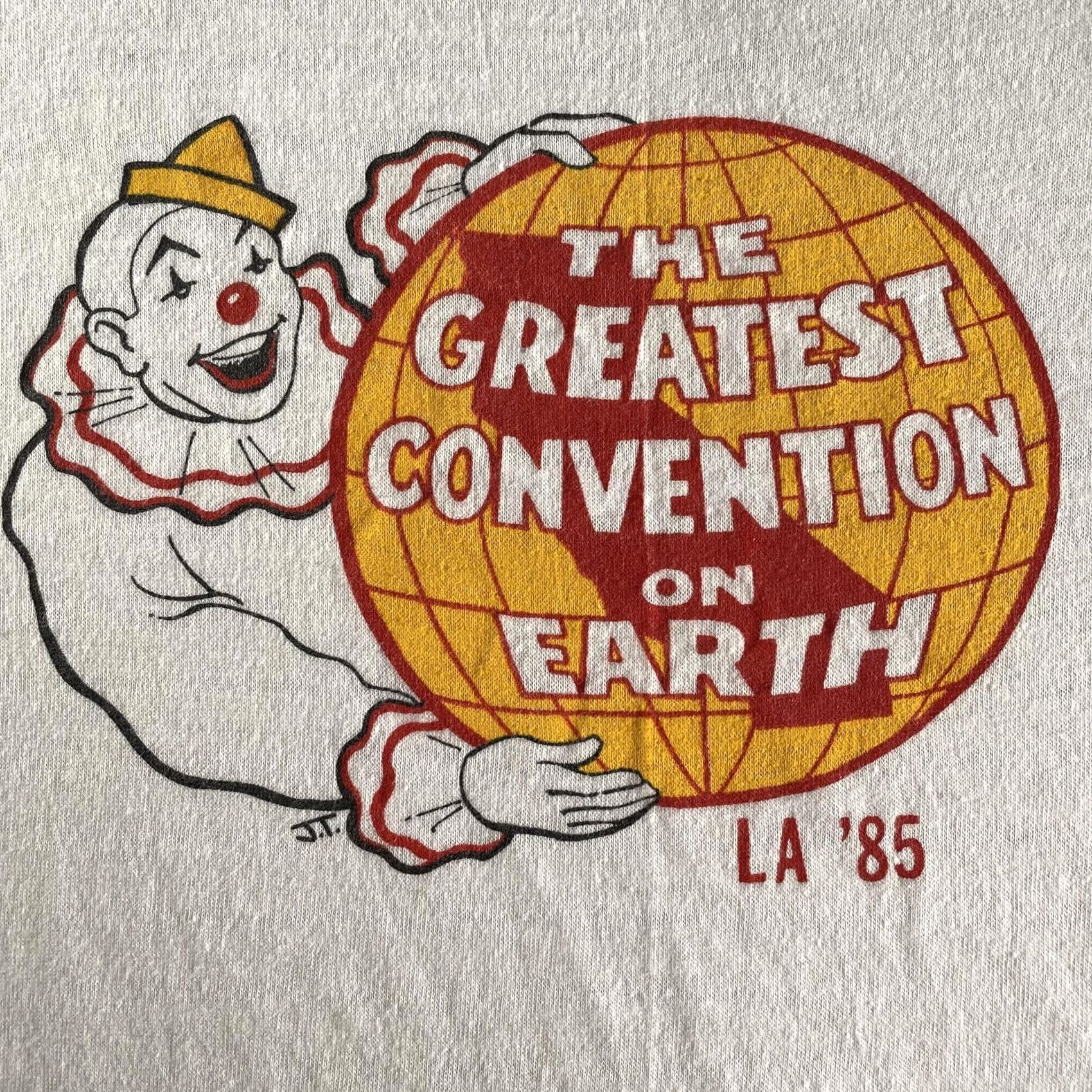 Hanes VINTAGE Hanes The Greatest Convention On Earth Shirt Mens L 1985 LA 80s White Crew Neck Graphic Print Clown USA Size US L / EU 52-54 / 3 - 2 Thumbnail
