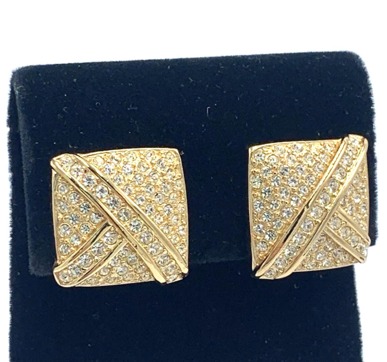 Other Dior Rhinestone Gold Tone Clip On Art Deco Style Earrings Size ONE SIZE - 2 Thumbnail