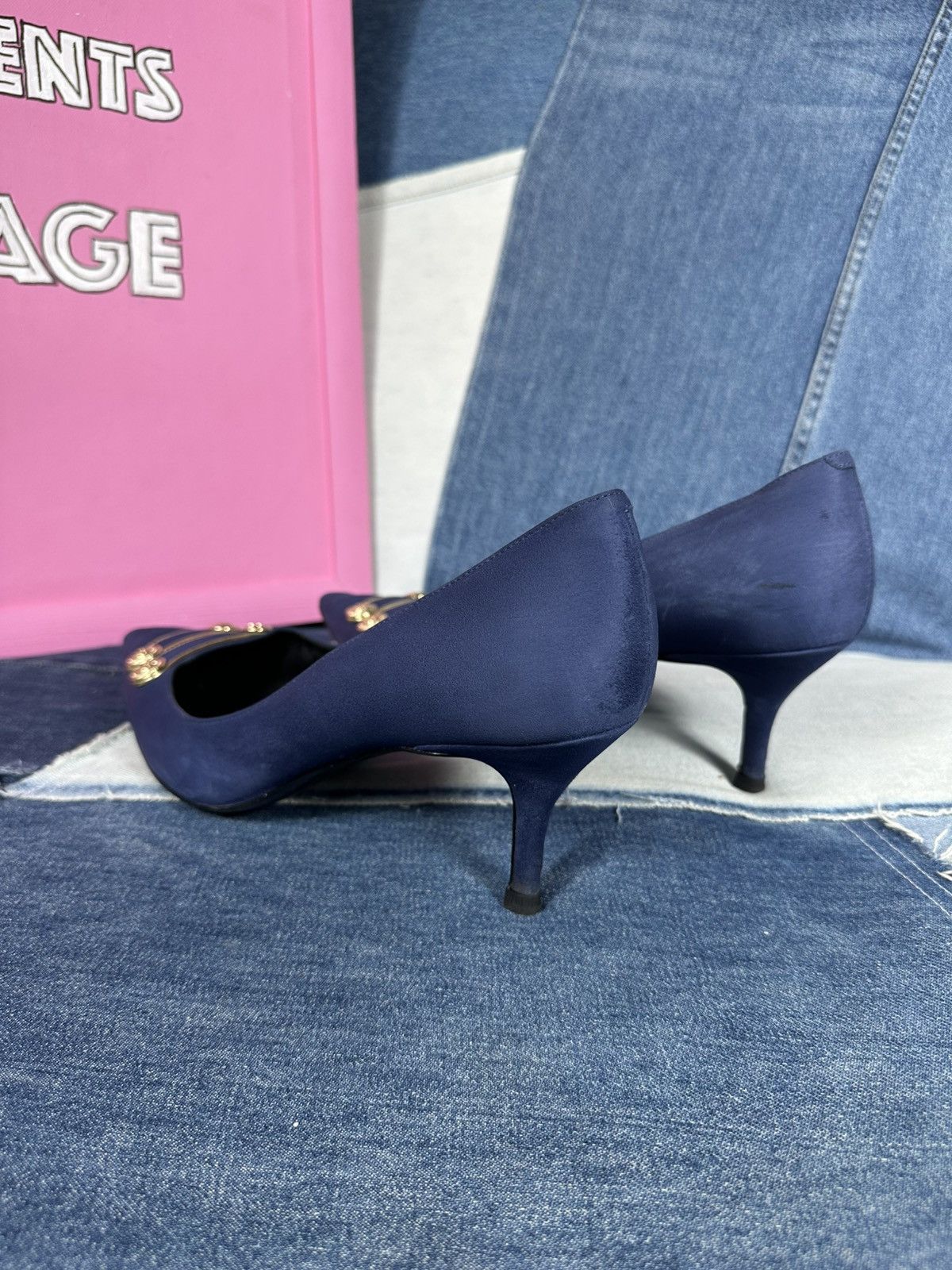 Pierre Balmain Pierre Balmain Heels Suede Blue Shoes Gold Hardware Pins Size US 11 / IT 41 - 6 Thumbnail