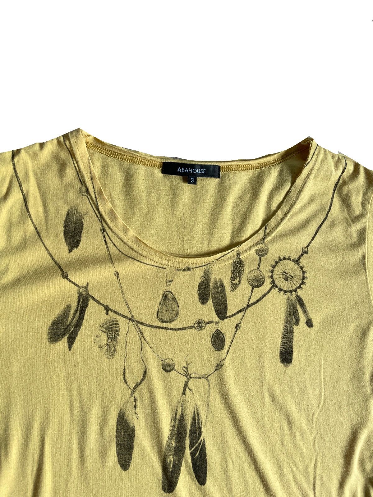 If Six Was Nine 2000s Japanese archive Feather Necklace Ethnic Tee Vkei Y2K Size US S / EU 44-46 / 1 - 5 Thumbnail