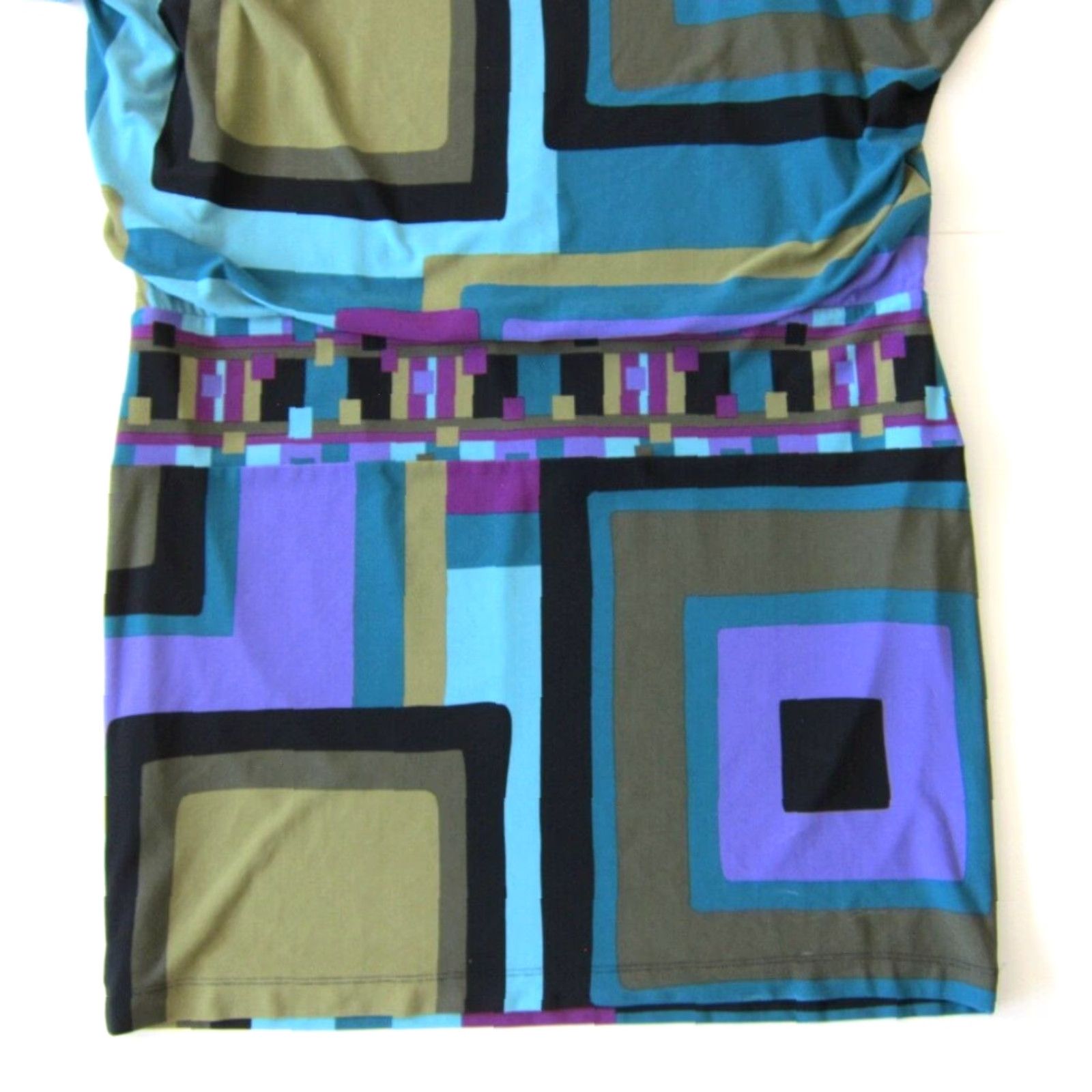Vintage Muse Dress Geometric Stretch Boxy Empire Sheath Tunic Green Purple Black 14 Women Size XL / US 12-14 / IT 48-50 - 6 Thumbnail