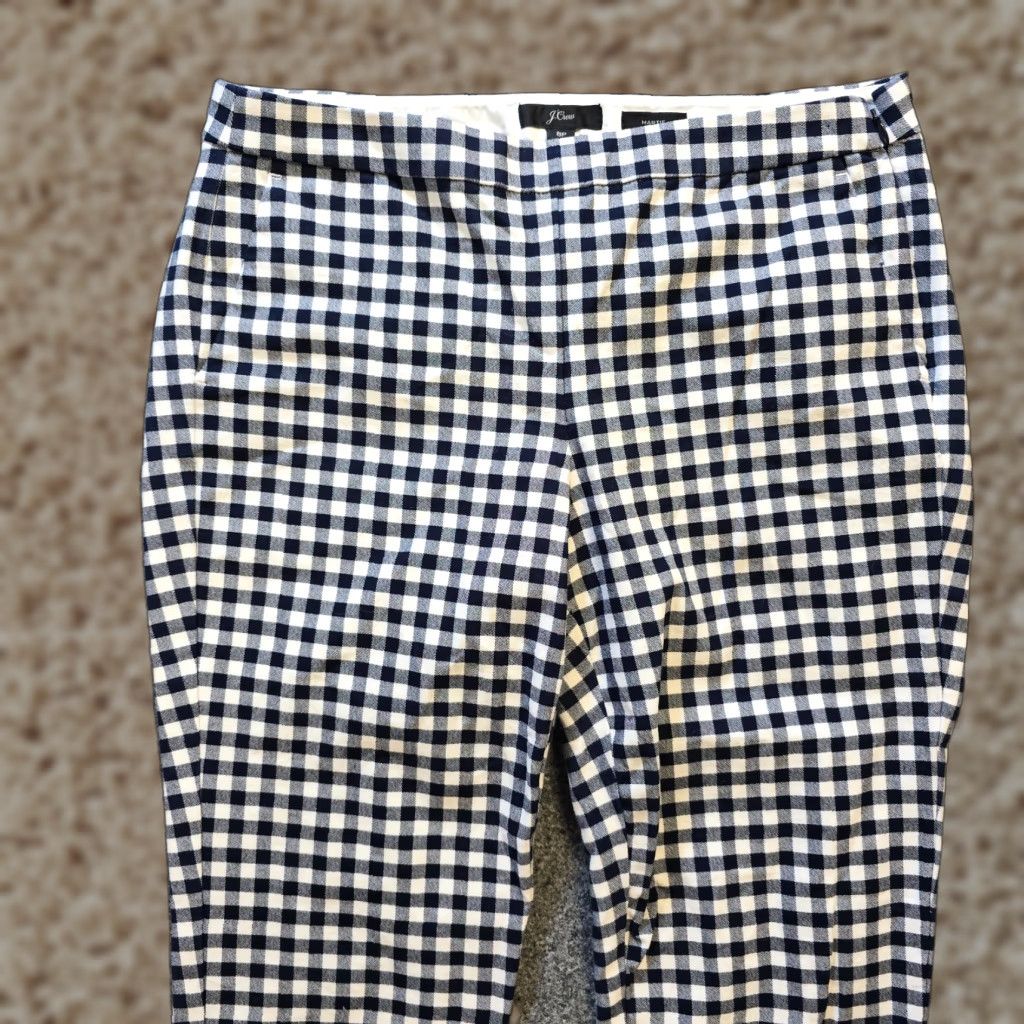 J.Crew J.CREW Pants Women Size 8P Petite Blue Gingham Plaid Tapered Martie Casual Preppy Pants Size 30" / US 8 / IT 44 - 1 Thumbnail