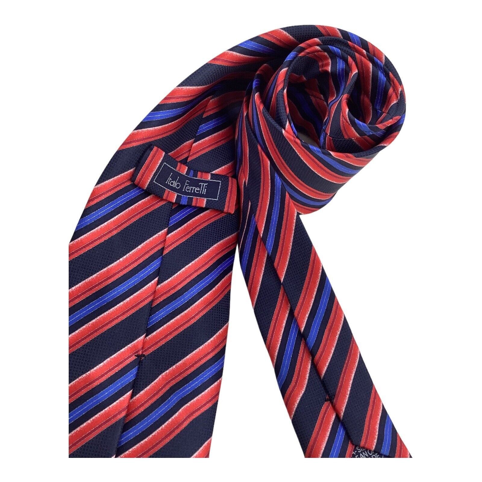 Other ITALO FERRETTI Red Blue Striped Luxury Silk Tie Hand Made It Size ONE SIZE - 2 Thumbnail
