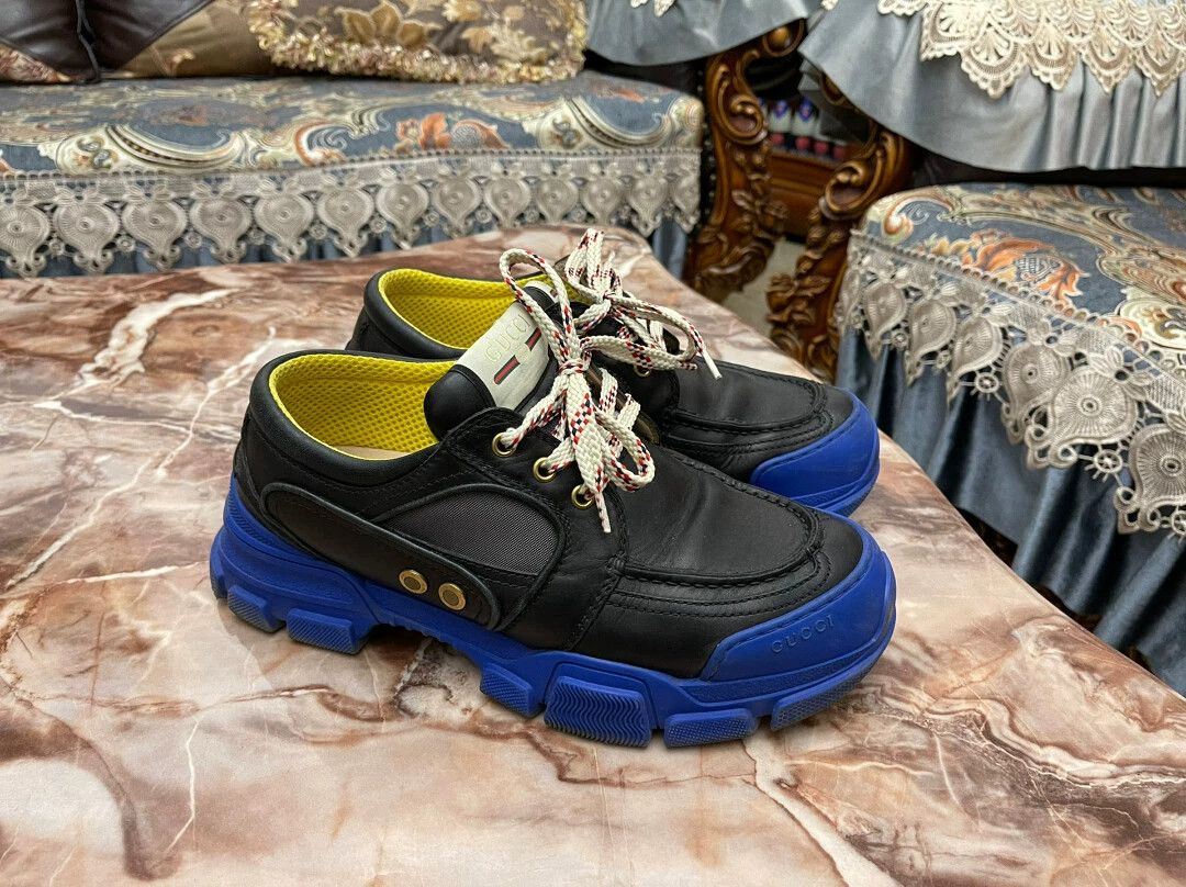 Gucci Gucci Men's GG Monogram Leather Platform Shoes 42 Black/Blue Size US 9 / EU 42 - 1 Thumbnail