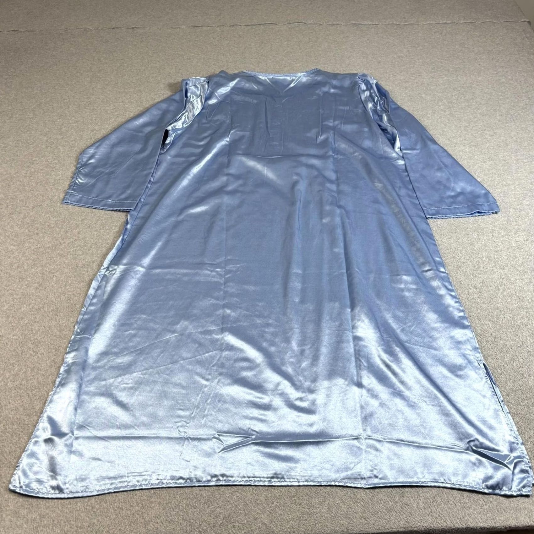 Vintage CW Classics Gown Women 1X Kaftan 3/4 Sleeve Satin Embroidered Blue Nightgown Size ONE SIZE - 2 Thumbnail