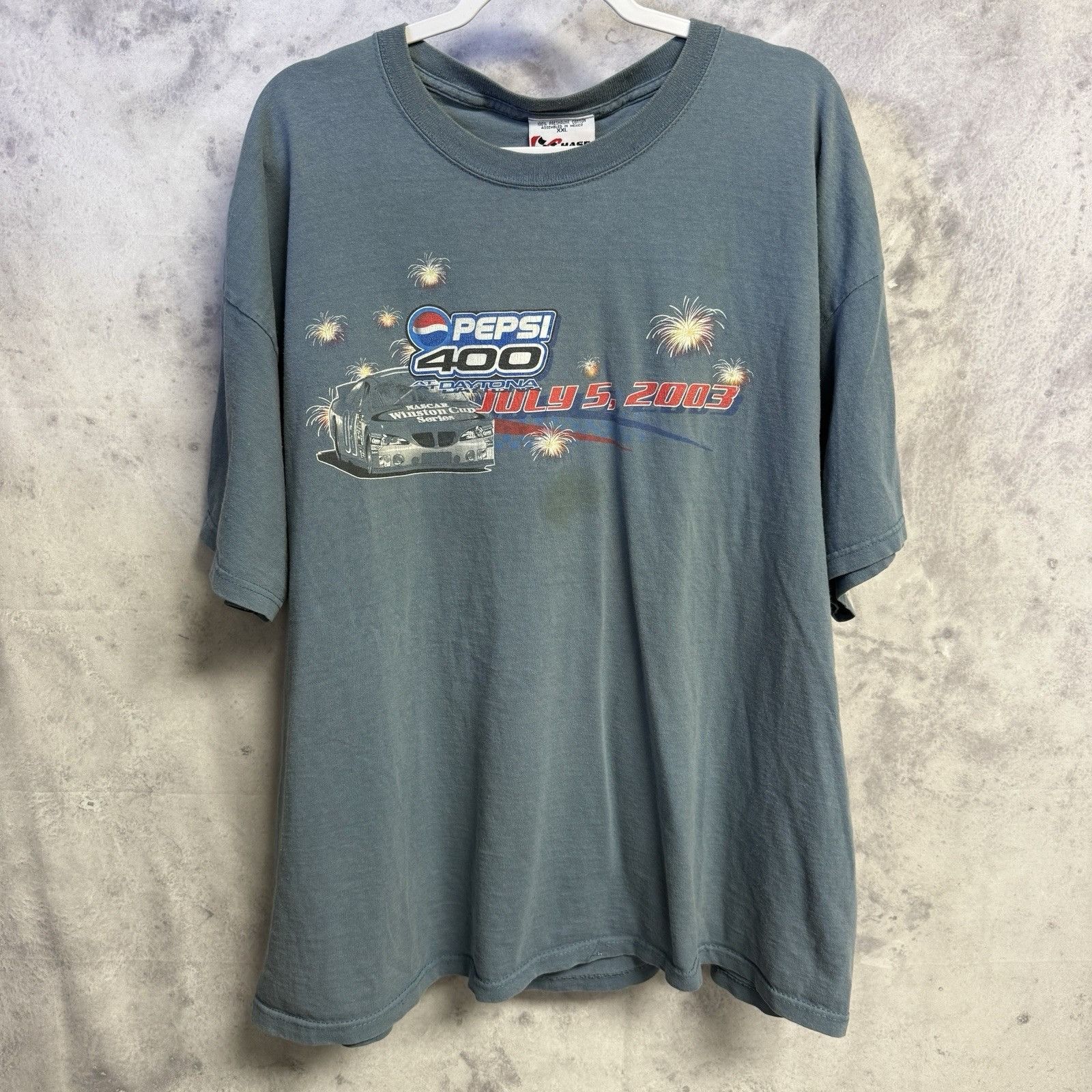Chase Authentics Vintage Nascar Pepsi 400 T Shirt Mens XXL 27x29.5 Blue Short Size US XXL / EU 58 / 5 - 2 Thumbnail