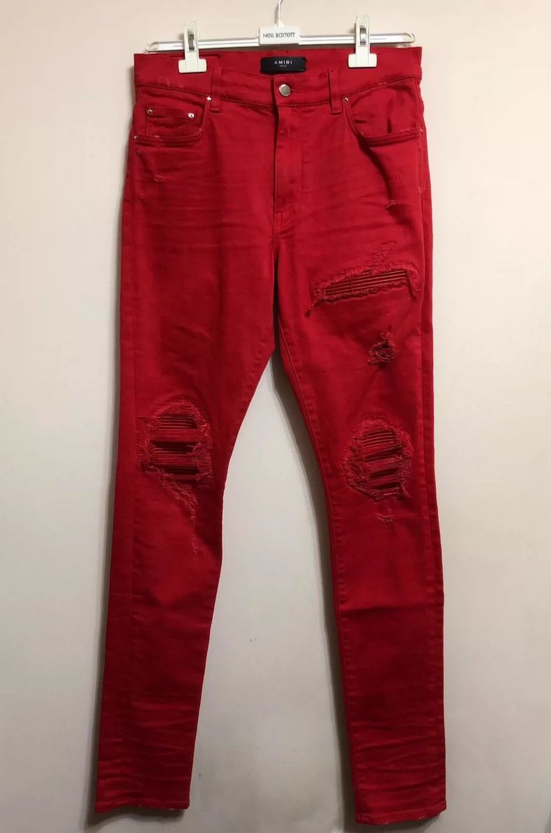 Amiri Amiri MX1 Red Patchwork Denim Jeans - dmc Size US 32 / EU 48 - 1 Thumbnail