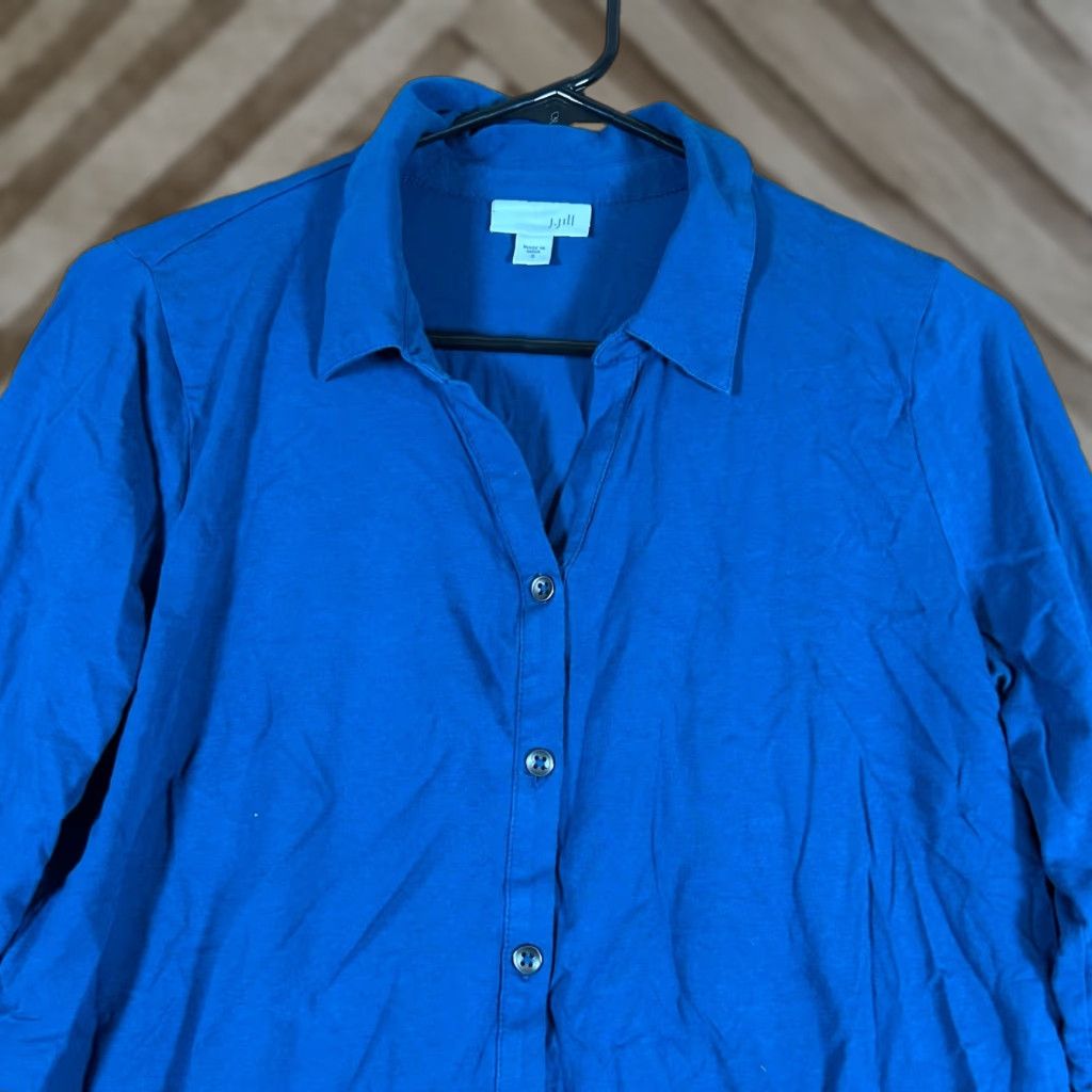 J. Jill J Jill Womens Blouse Button-Up Collared Long Sleeve Stretch Blue - Small - Casual Workwear Shirt Women Size S / US 4 / IT 40 - 1 Thumbnail