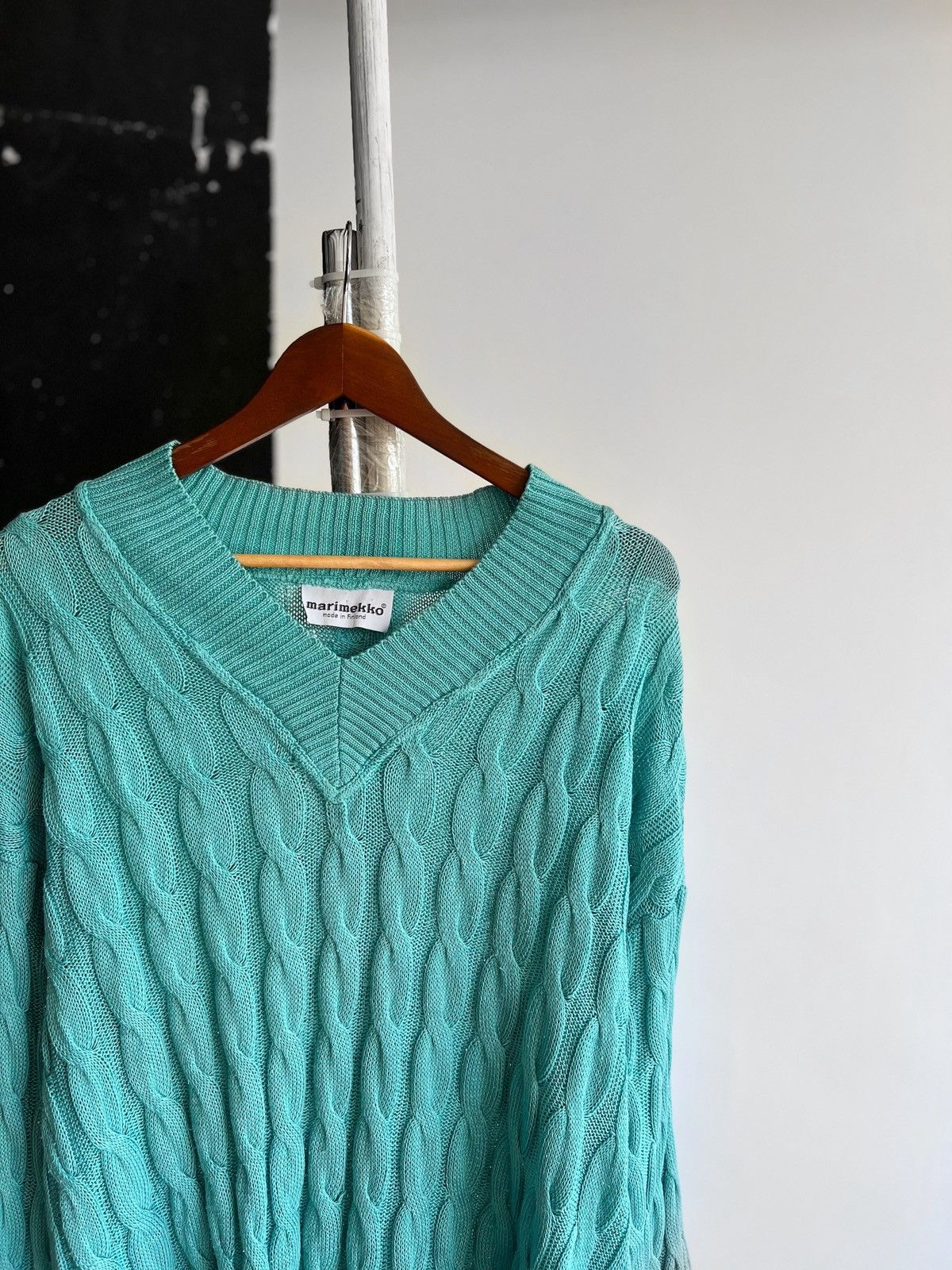 Marimekko × Vintage Marimekko Womens Vintage Aqua 90s Long Sleeve Knit Sweater Size L / US 10 / IT 46 - 2 Thumbnail
