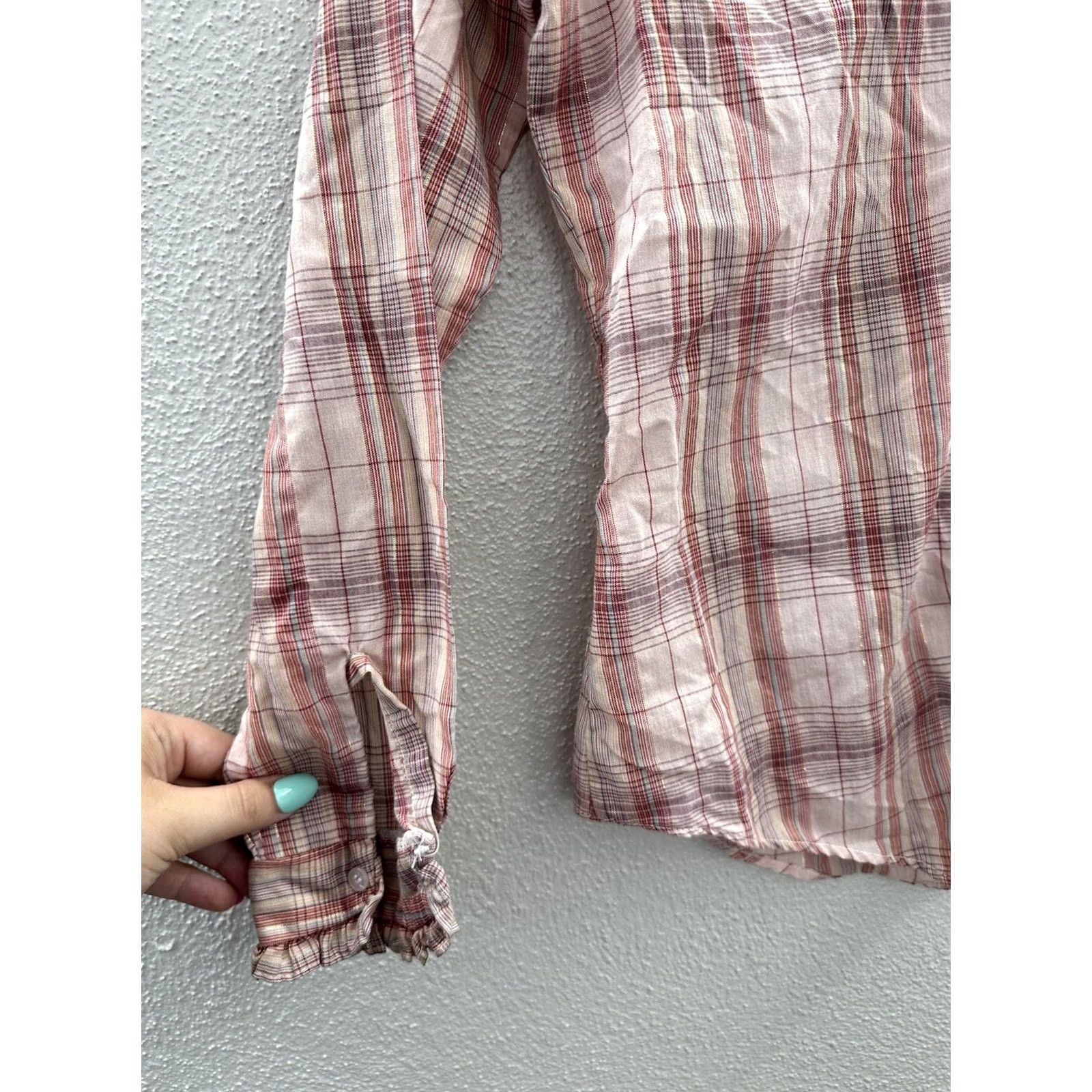 Pinko Womens Selection Shirt Size 7/8 Pink Plaid Long Sleeve Button Up Size M / US 6-8 / IT 42-44 - 3 Thumbnail