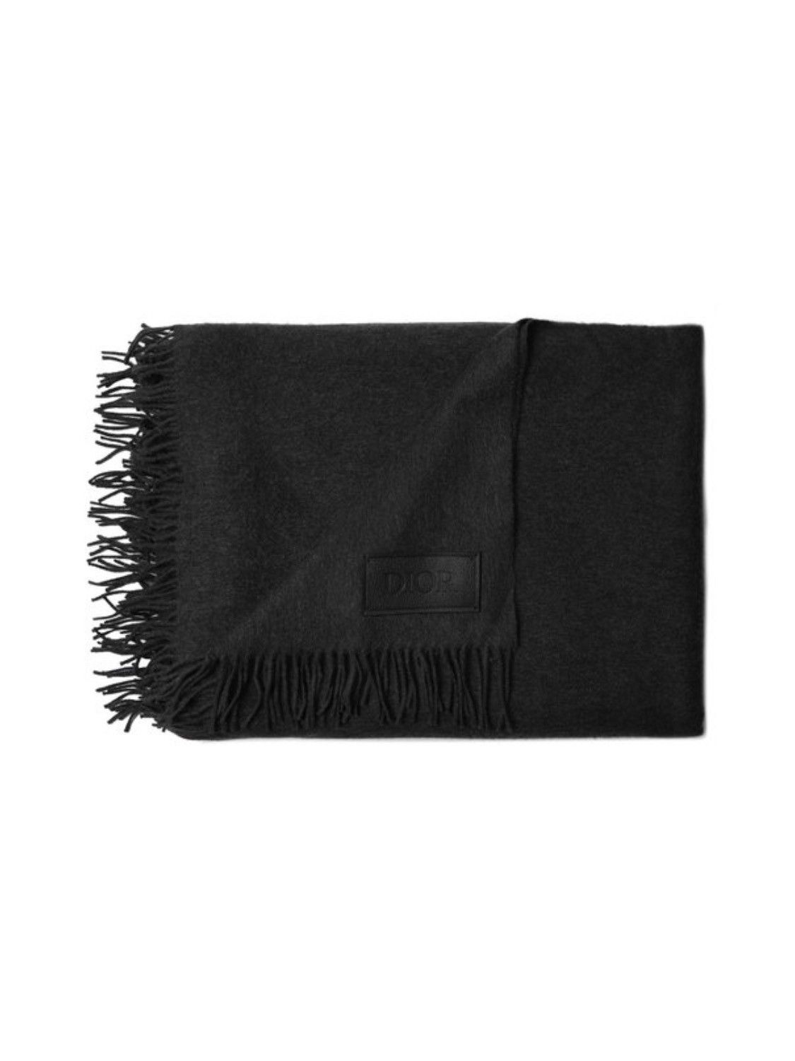 image of Dior Cashmere Cozy Logo Slogan Patch Detail Blanket Plaid in Grey, Men's