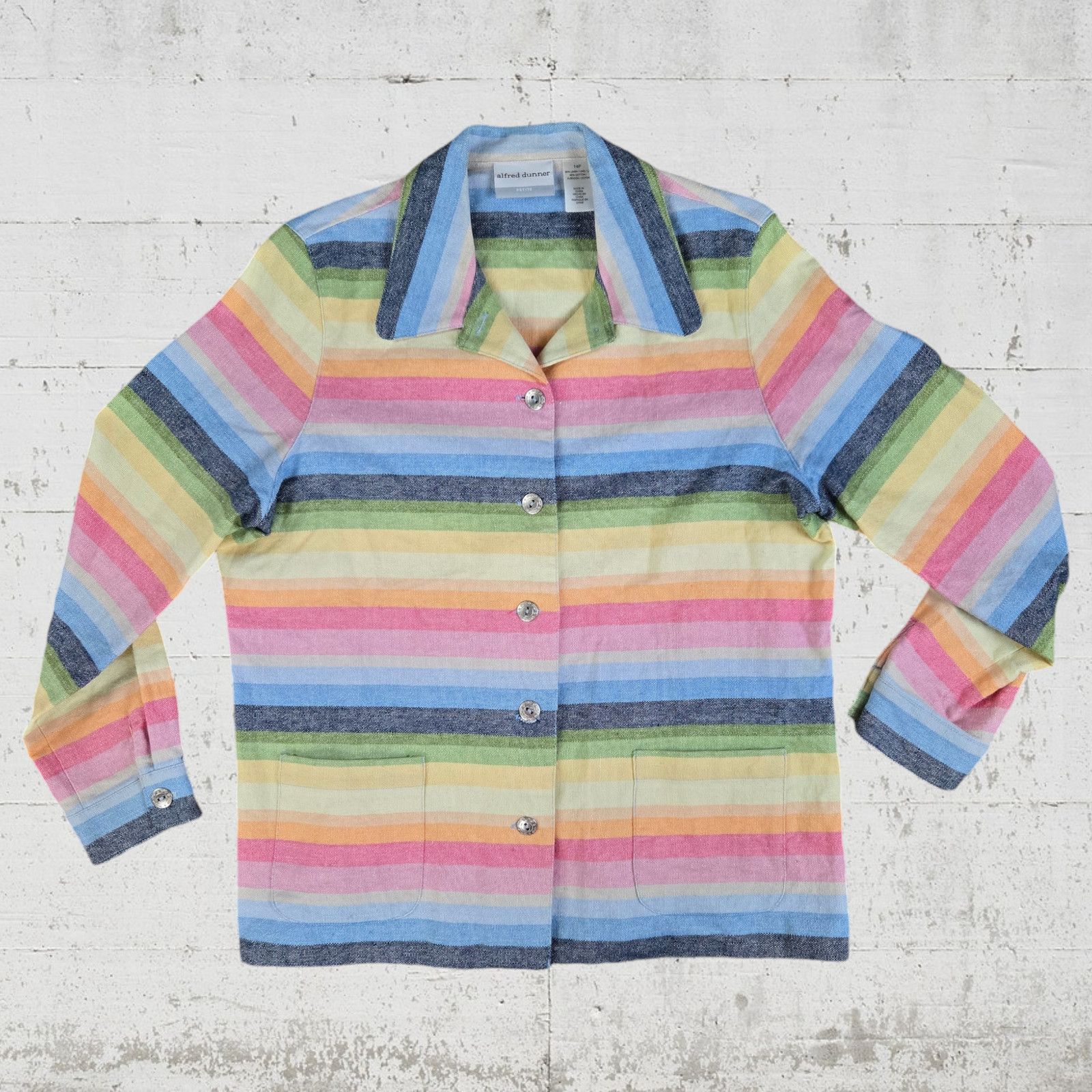 Other Y2K Pastel Rainbow Linen Blend Striped Jacket Size 14P Size XL / US 12-14 / IT 48-50 - 2 Thumbnail
