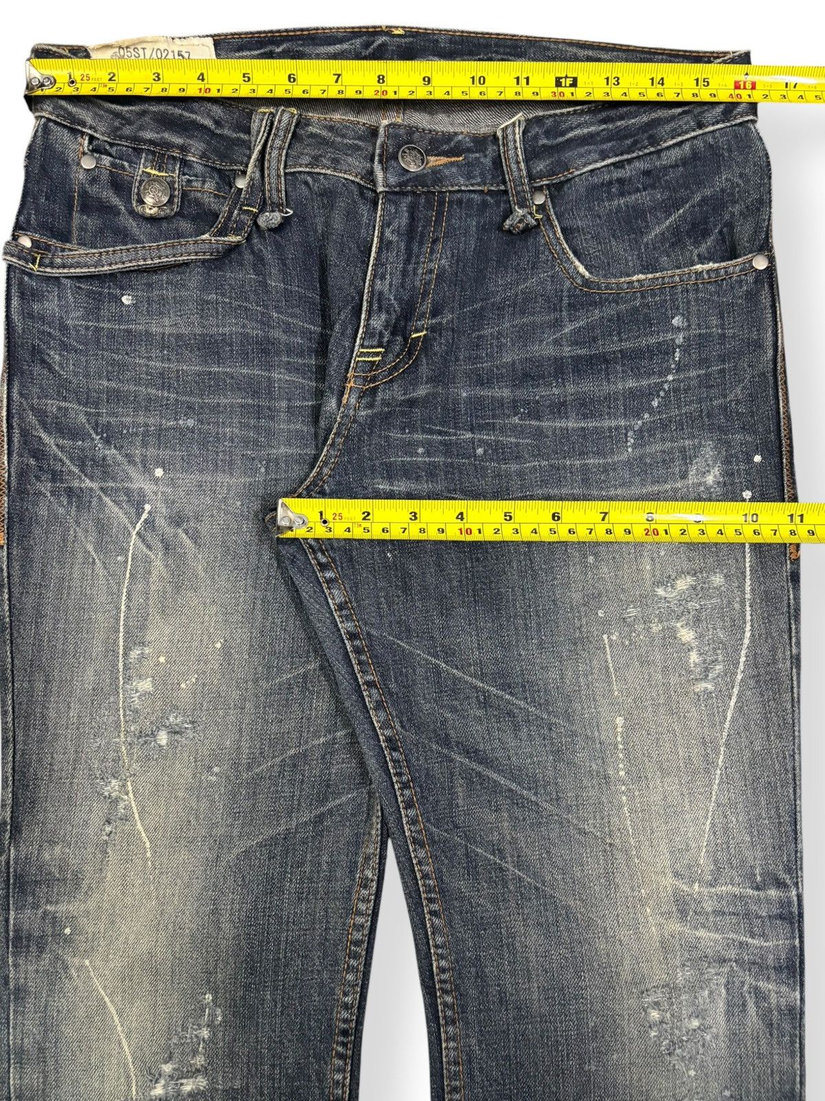 14th Addiction Vintage Steer Blue Whiskers Paint Splatter Distressed Jeans Size US 32 / EU 48 - 13 Thumbnail