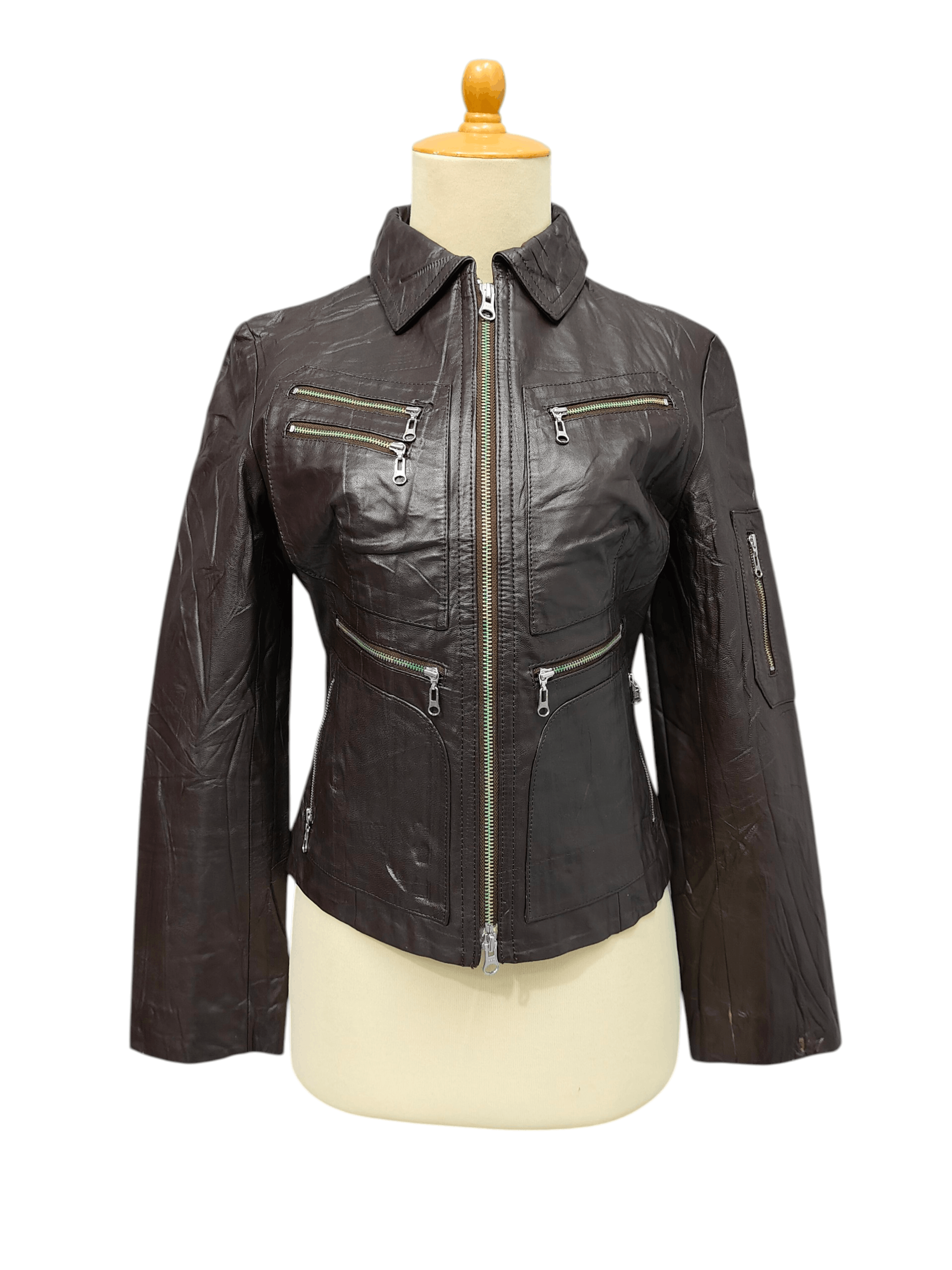 DKNY 2000s DKNY- Multi Zip Pocket Moto Sheepskin Leather Jacket Size M / US 6-8 / IT 42-44 - 14 Thumbnail