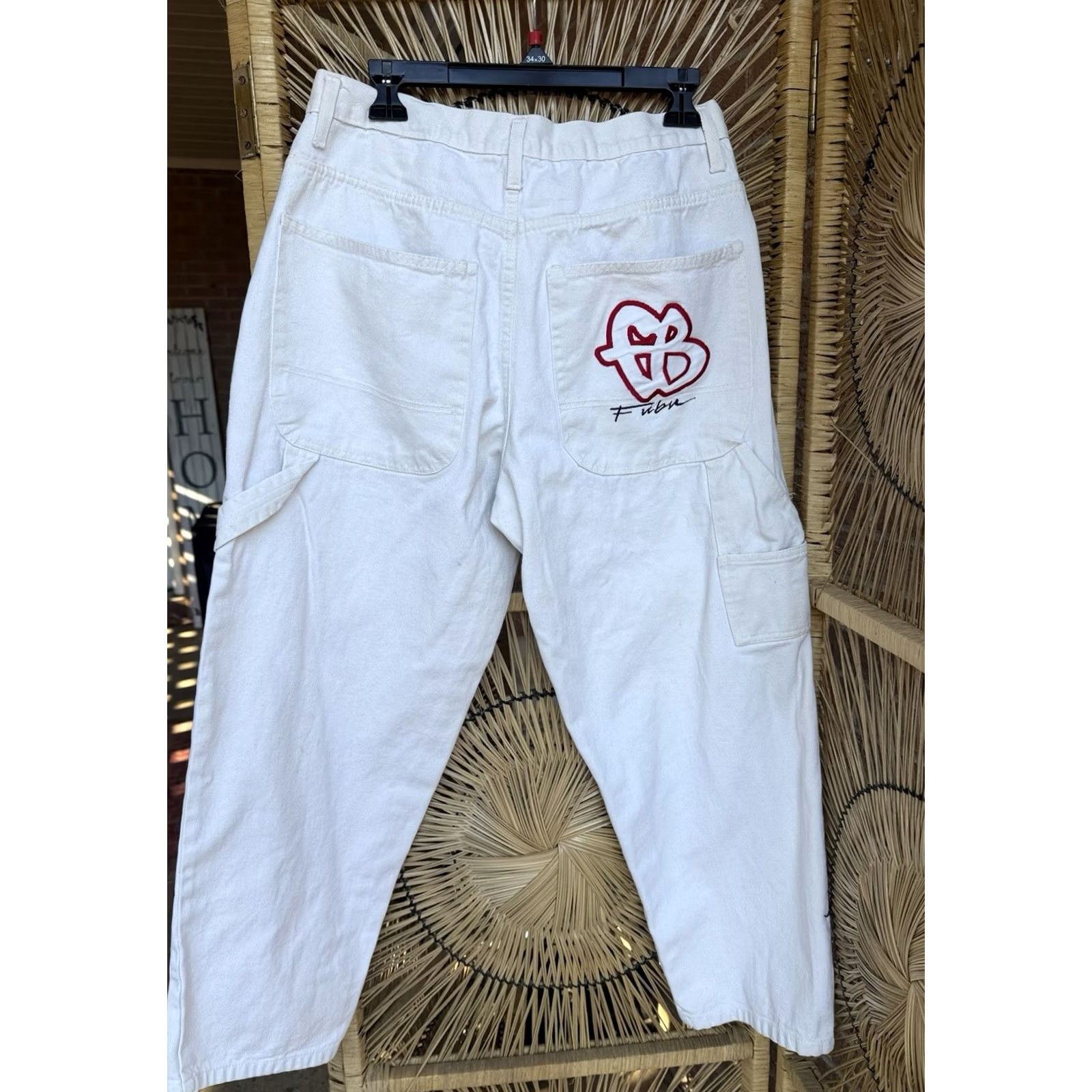 Fubu VINTAGE FUBU Jeans Hip Hop Wide-Leg Beige 36 Mens 32x28 Regular Style Relaxed Carpent er Pants Size US 36 / EU 52 - 2 Thumbnail