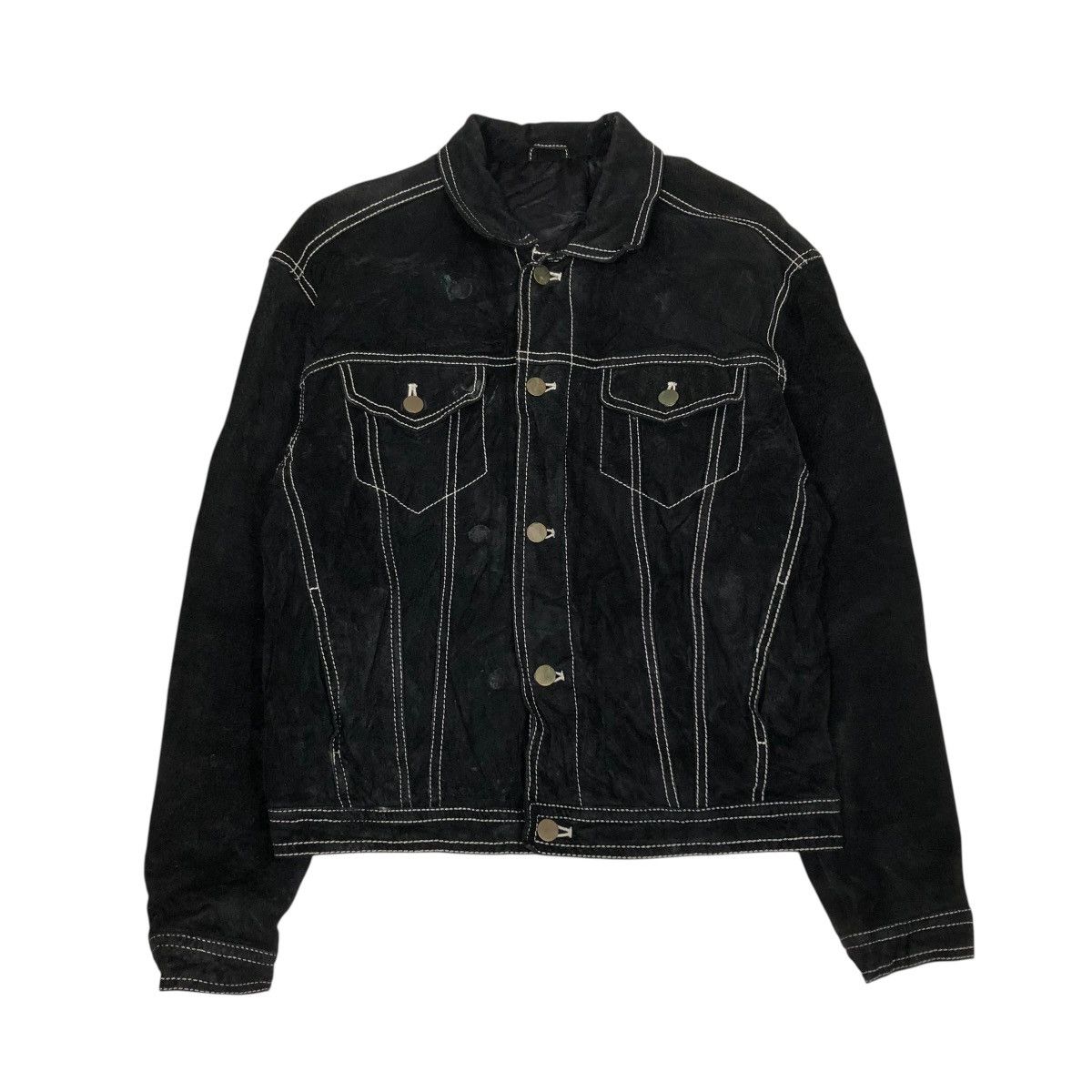 Japanese Brand 🔥VINTAGE TRUCKER BIKER LEATHER JACKET UNBRANDED ISSEY MIYAKE Size US M / EU 48-50 / 2 - 1 Thumbnail
