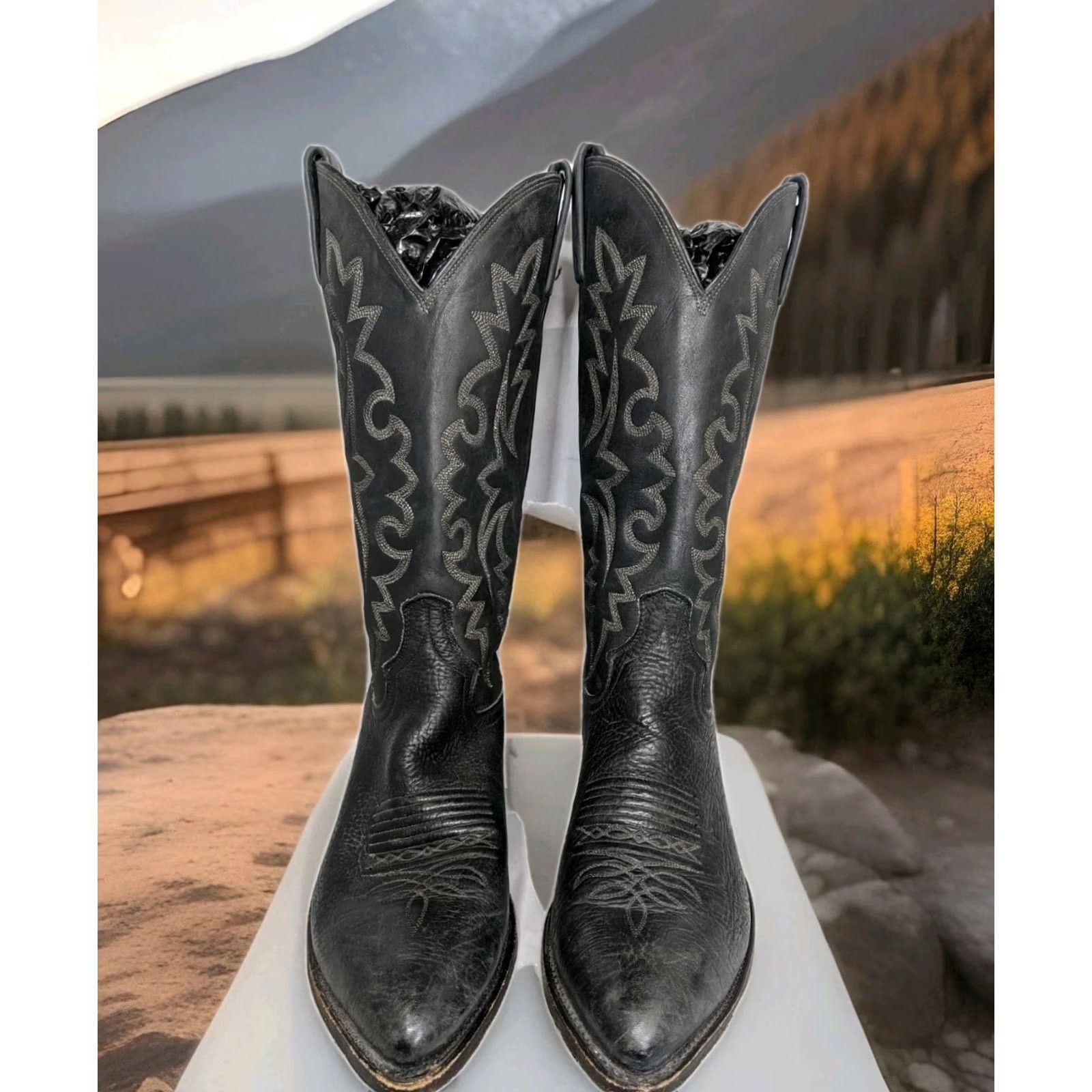 Dan Post DAN POST Boots Western Cowboy Embroidered Black Leather Pointed Toe EE 8 EW Mens Carat Size US 8 / EU 41 - 4 Thumbnail