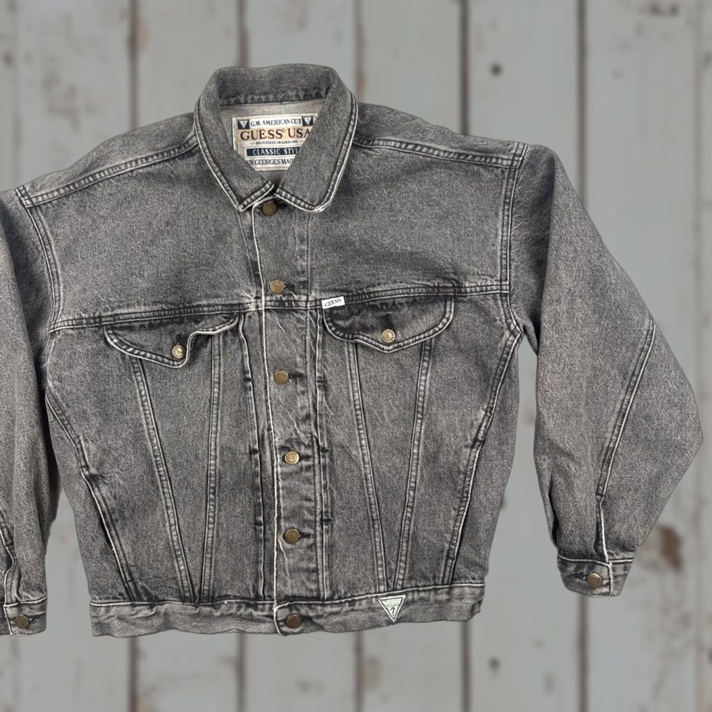 Guess VINTAGE Guess USA American Cut Mens M Faded Black Denim Jacket 80s Size US M / EU 48-50 / 2 - 1 Thumbnail