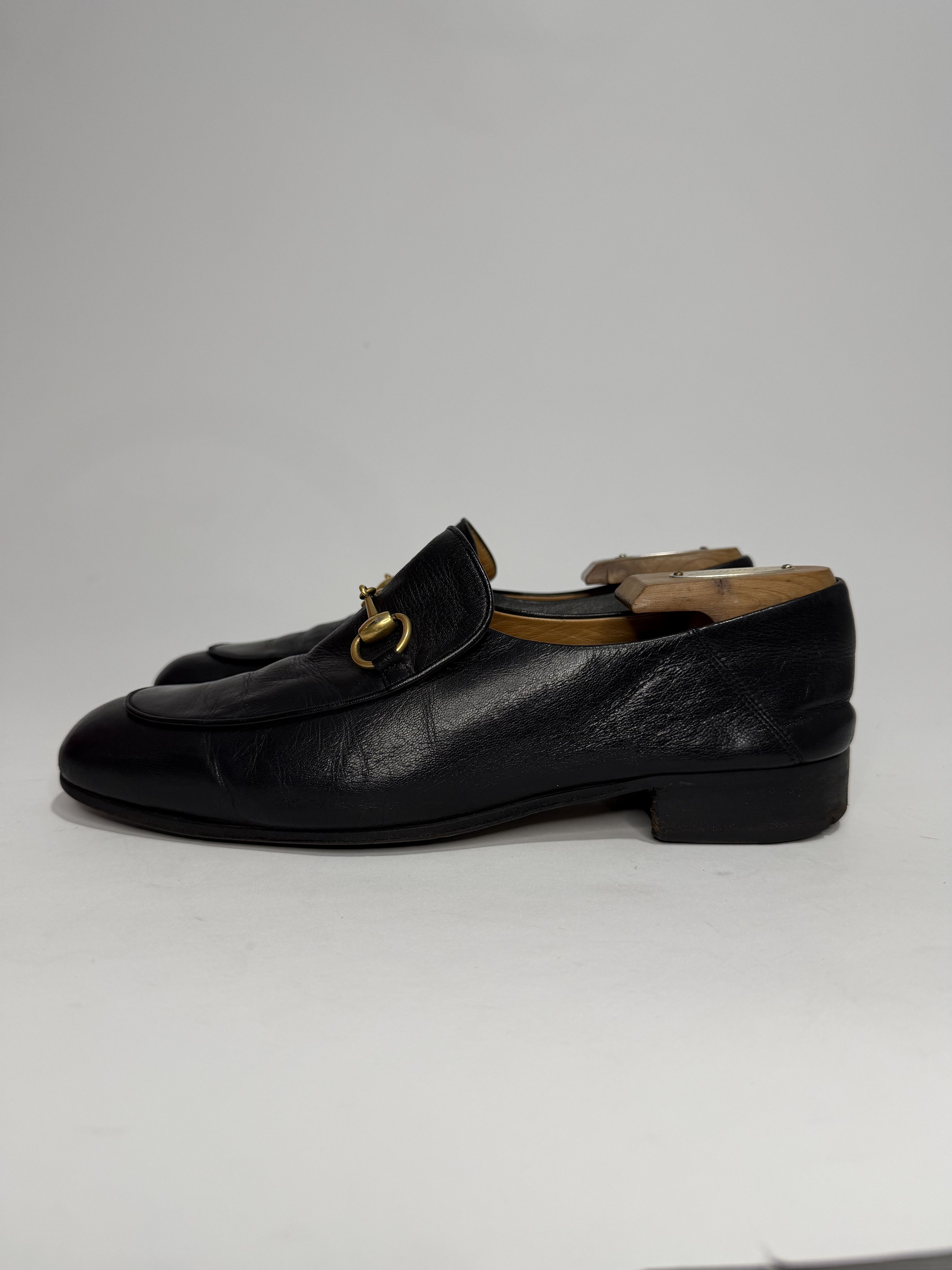 Gucci Black Leather Jordaan Horsebit Slip On Loafers